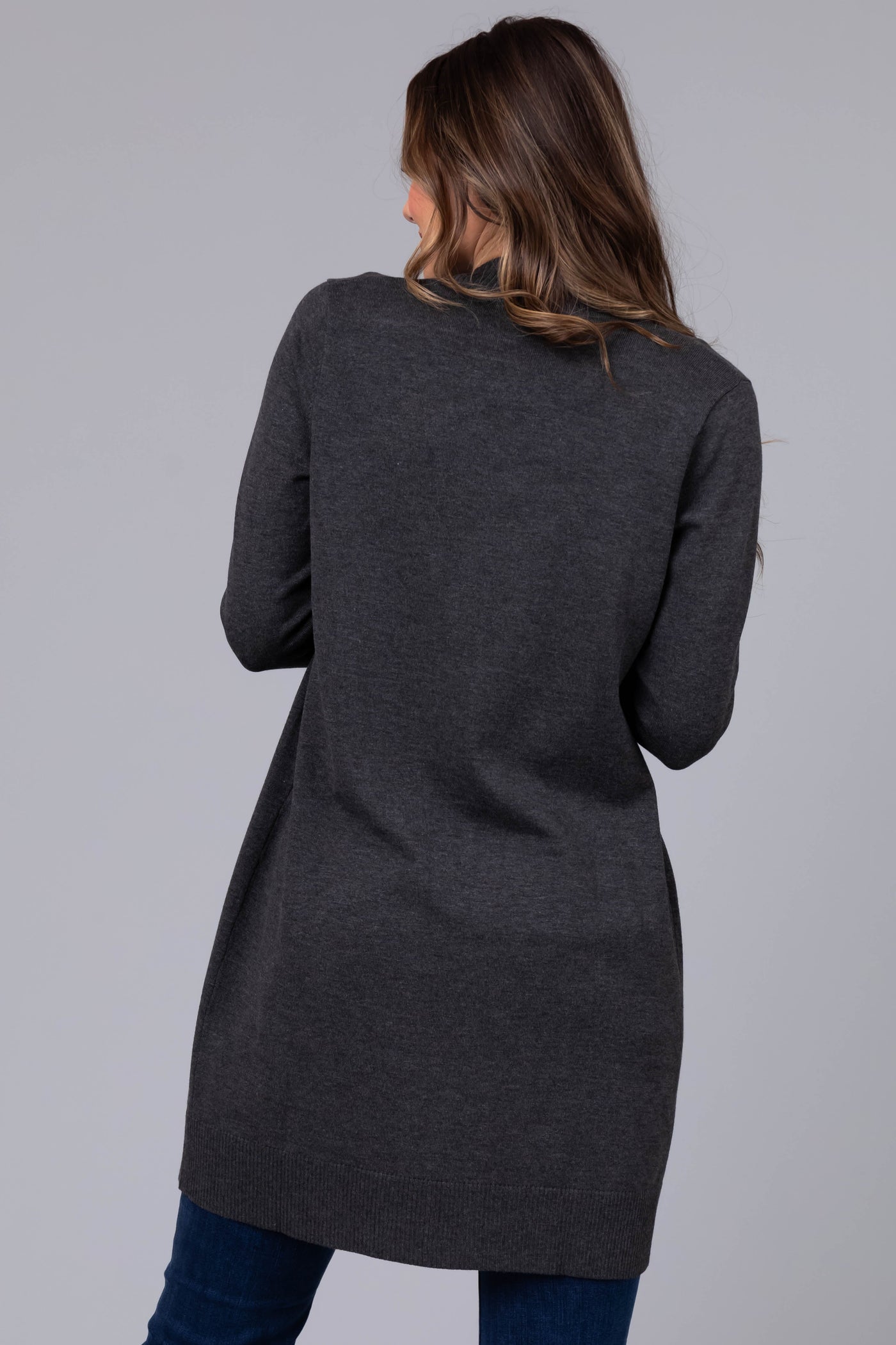 Charcoal Mid Length Lightweight Open Cardigan