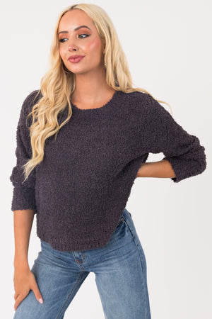 Charcoal Round Neck Soft Fuzzy Sweater