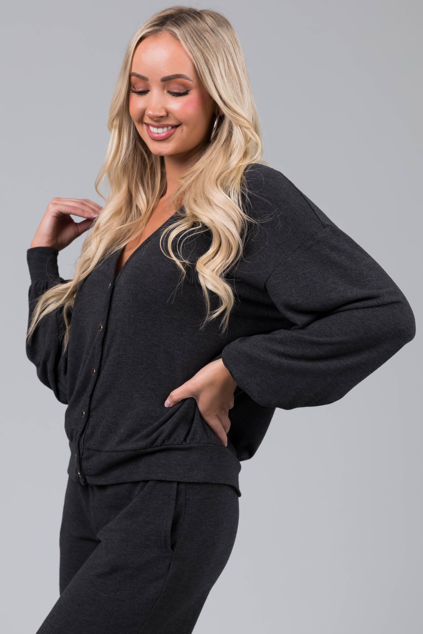 Charcoal Soft Button Up Cardigan
