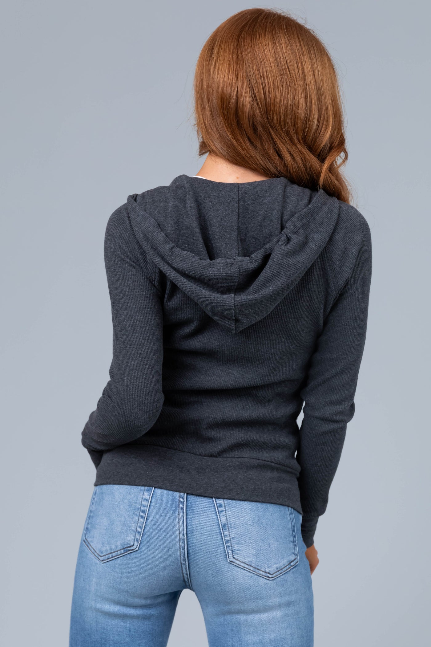 Charcoal Thermal Knit Zip Up Slim Fit Hoodie