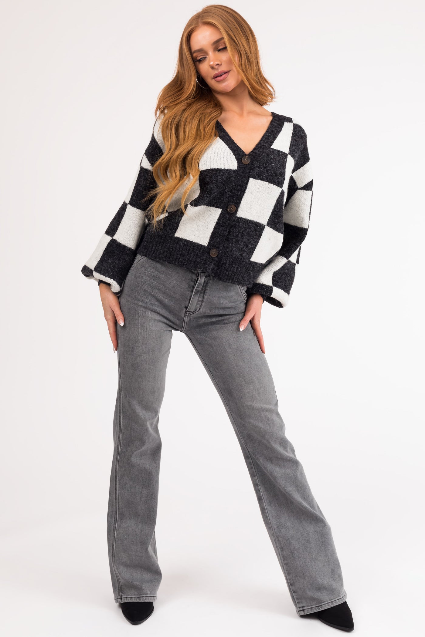 Charcoal and Cloud Grey Checkered Cardigan
