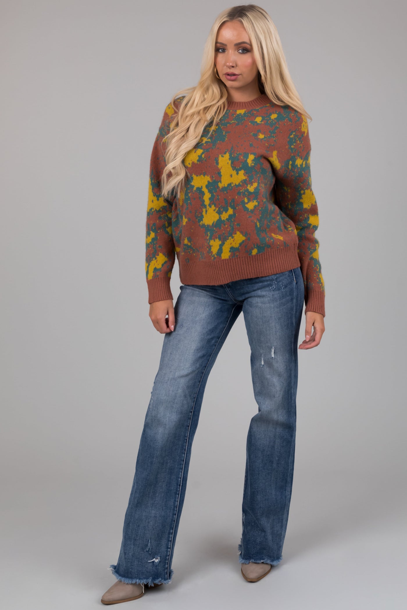 Chestnut Abstract Print Long Sleeve Sweater