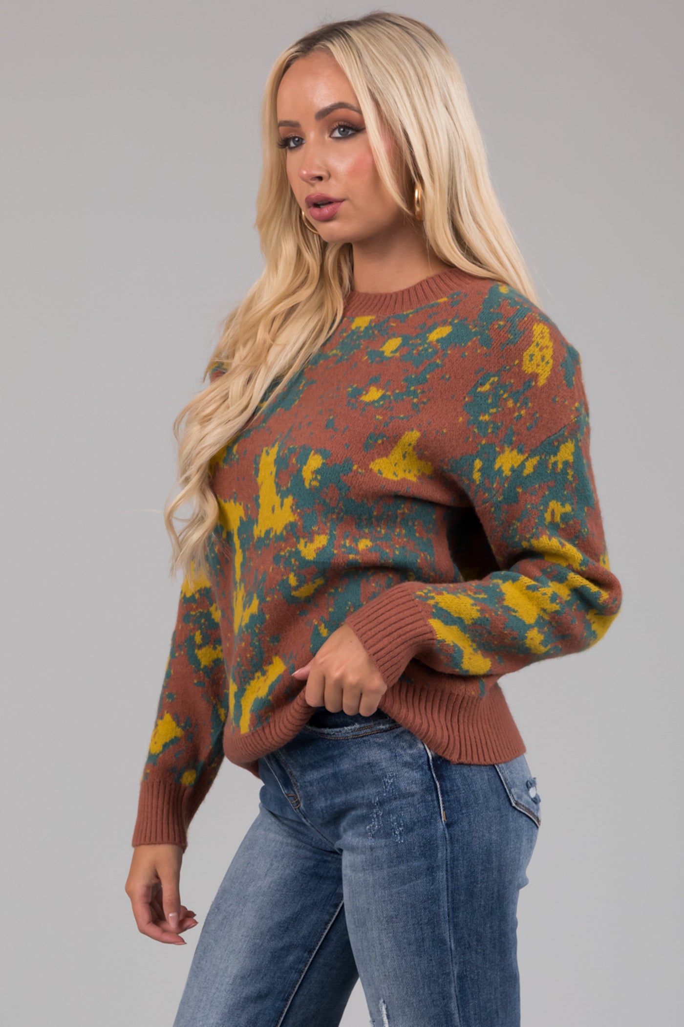 Chestnut Abstract Print Long Sleeve Sweater