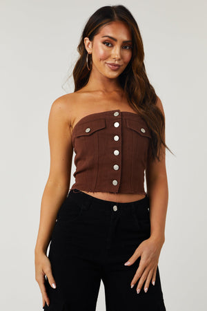 Chocolate Denim Strapless Button Up Corset Top