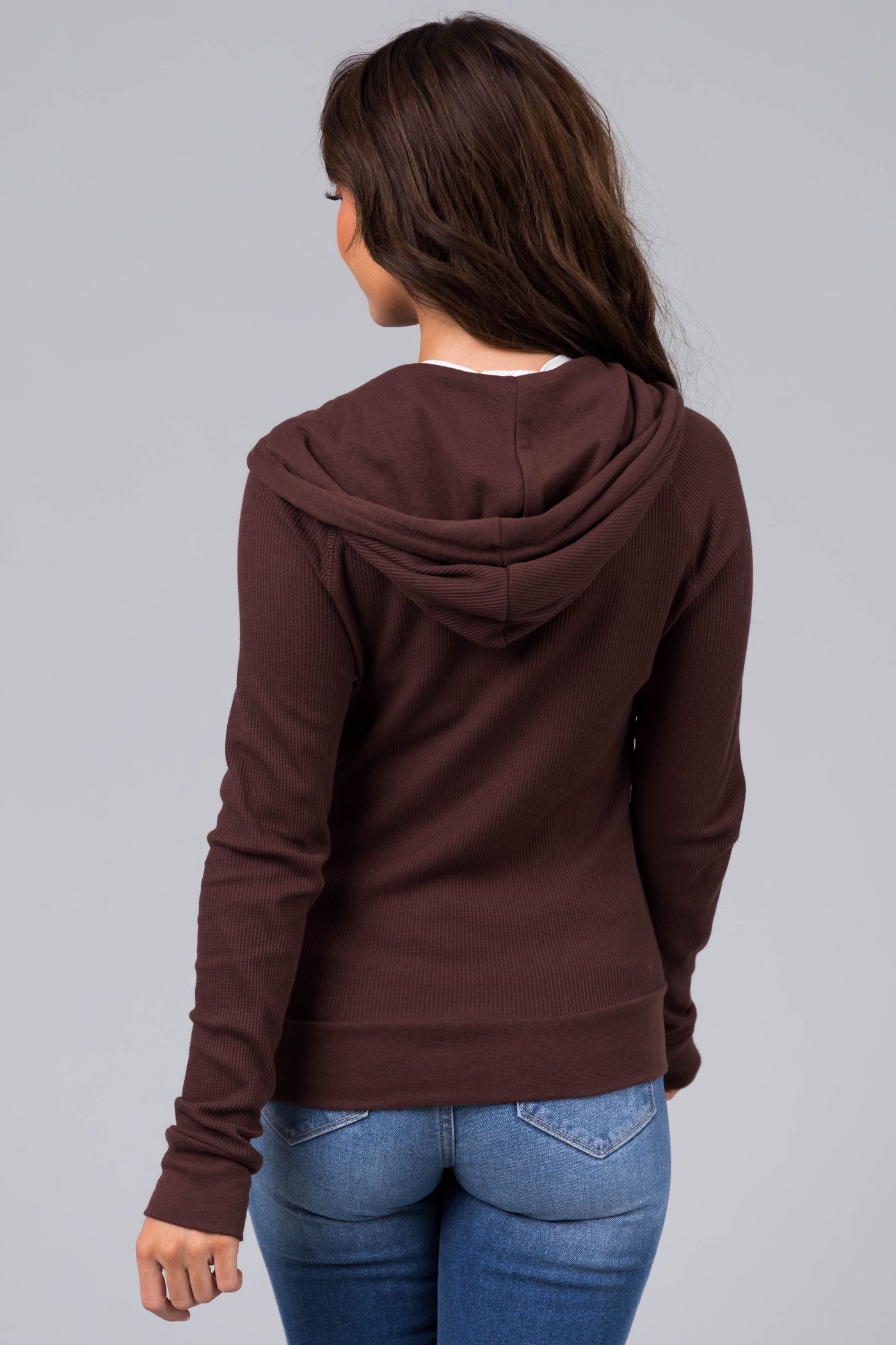 Chocolate Thermal Knit Zip Up Slim Fit Hoodie