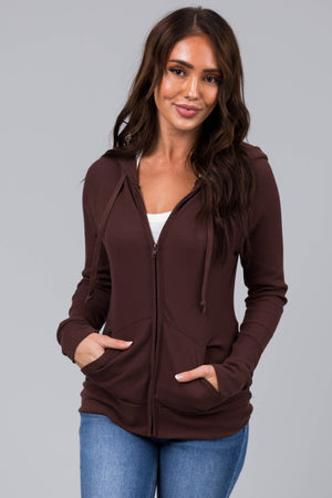 Chocolate Thermal Knit Zip Up Slim Fit Hoodie