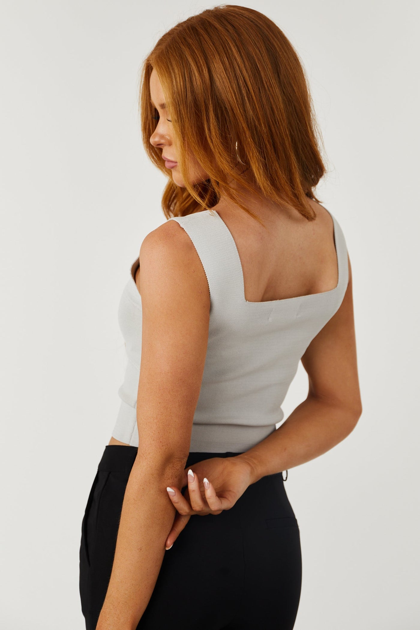 Cloud Grey Square Neck Thick Knit Tank Top