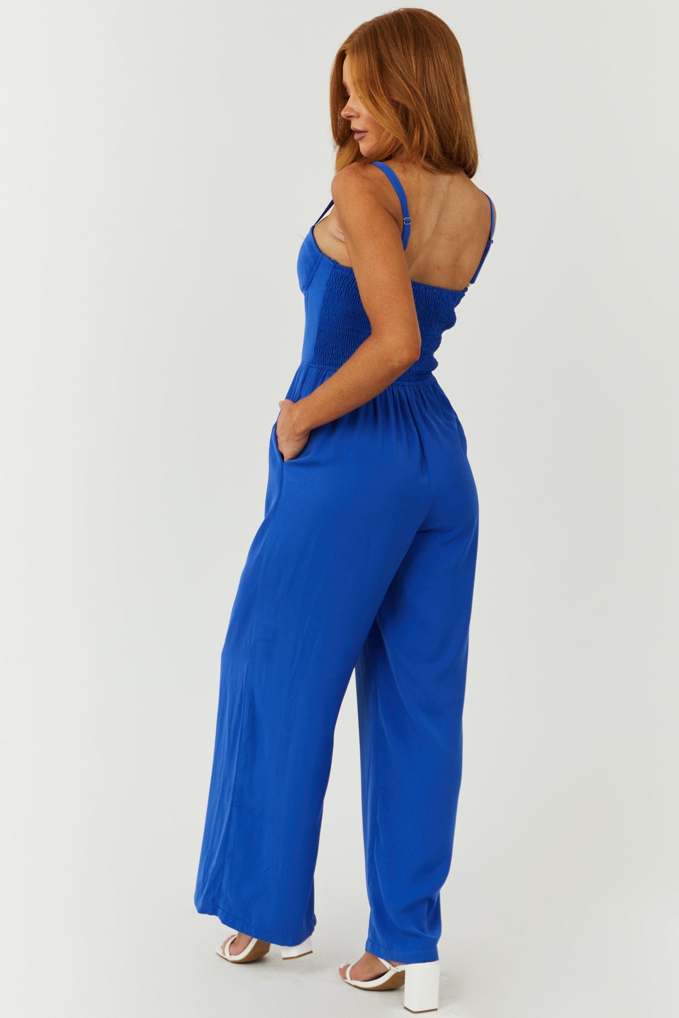 Cobalt Sleeveless Corset Bodice Wide Leg Jumpsuit