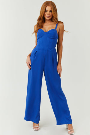 Cobalt Sleeveless Corset Bodice Wide Leg Jumpsuit