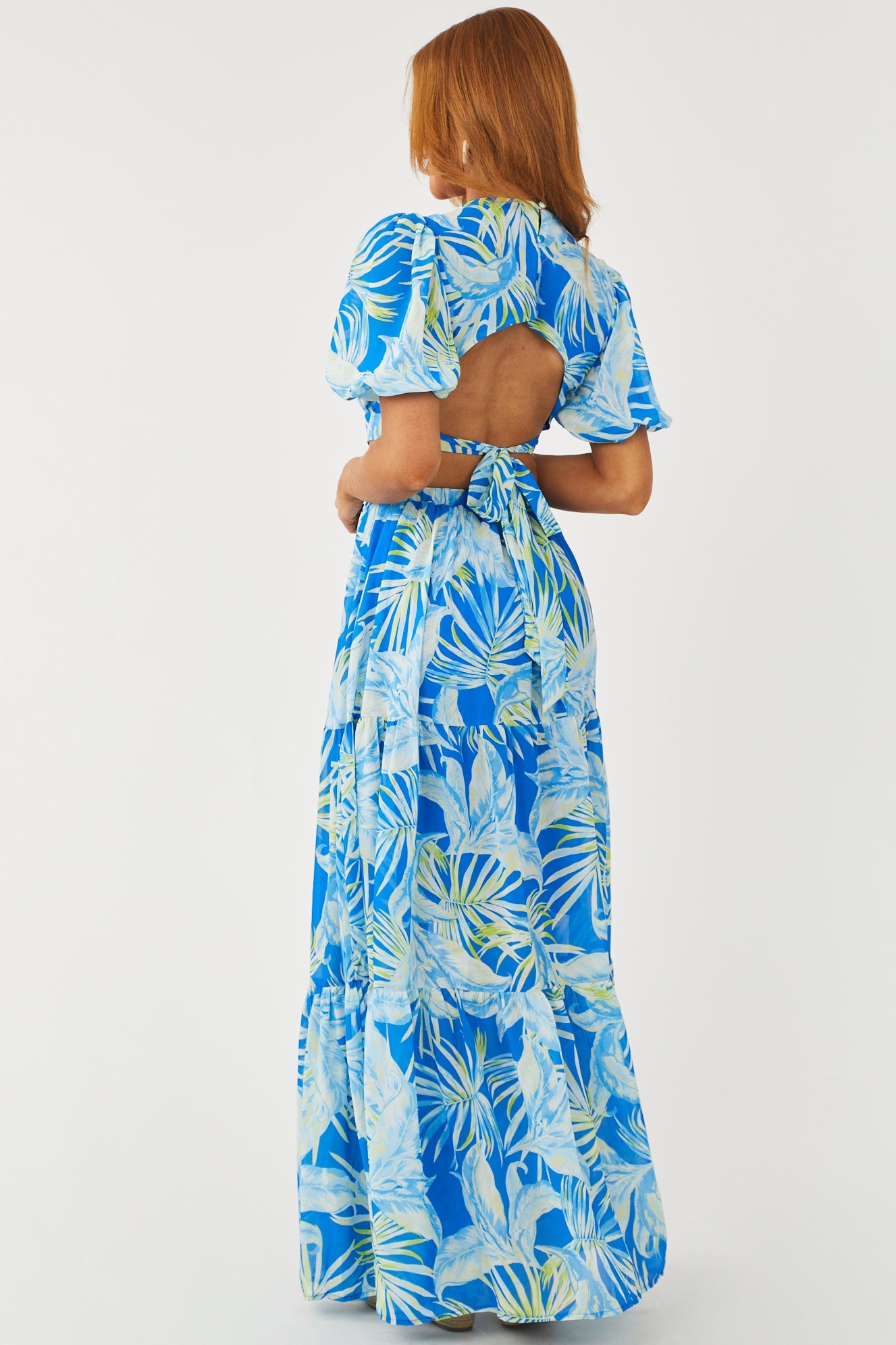 Cobalt Tropical Print Side Cut Out Maxi Dress