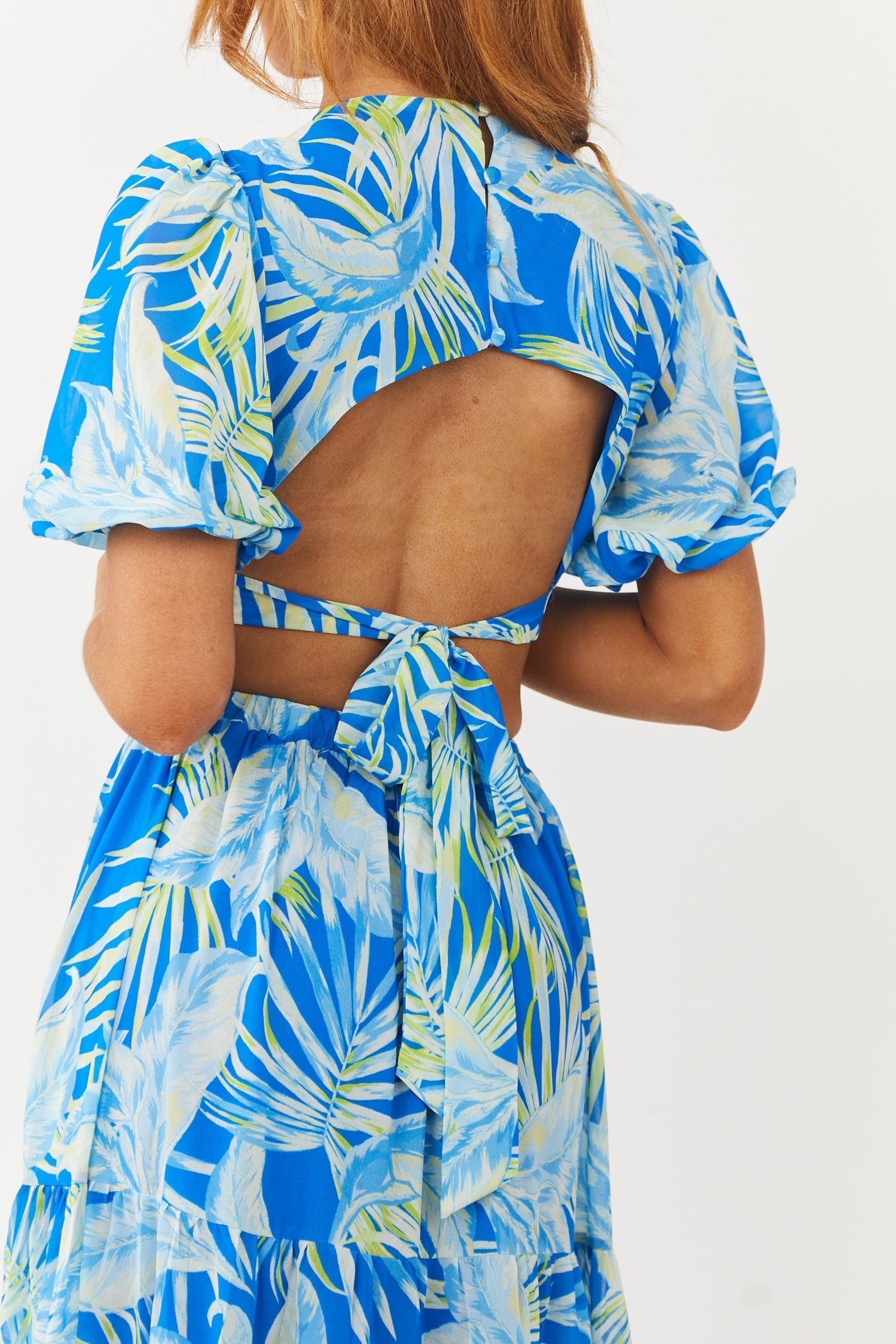 Cobalt Tropical Print Side Cut Out Maxi Dress