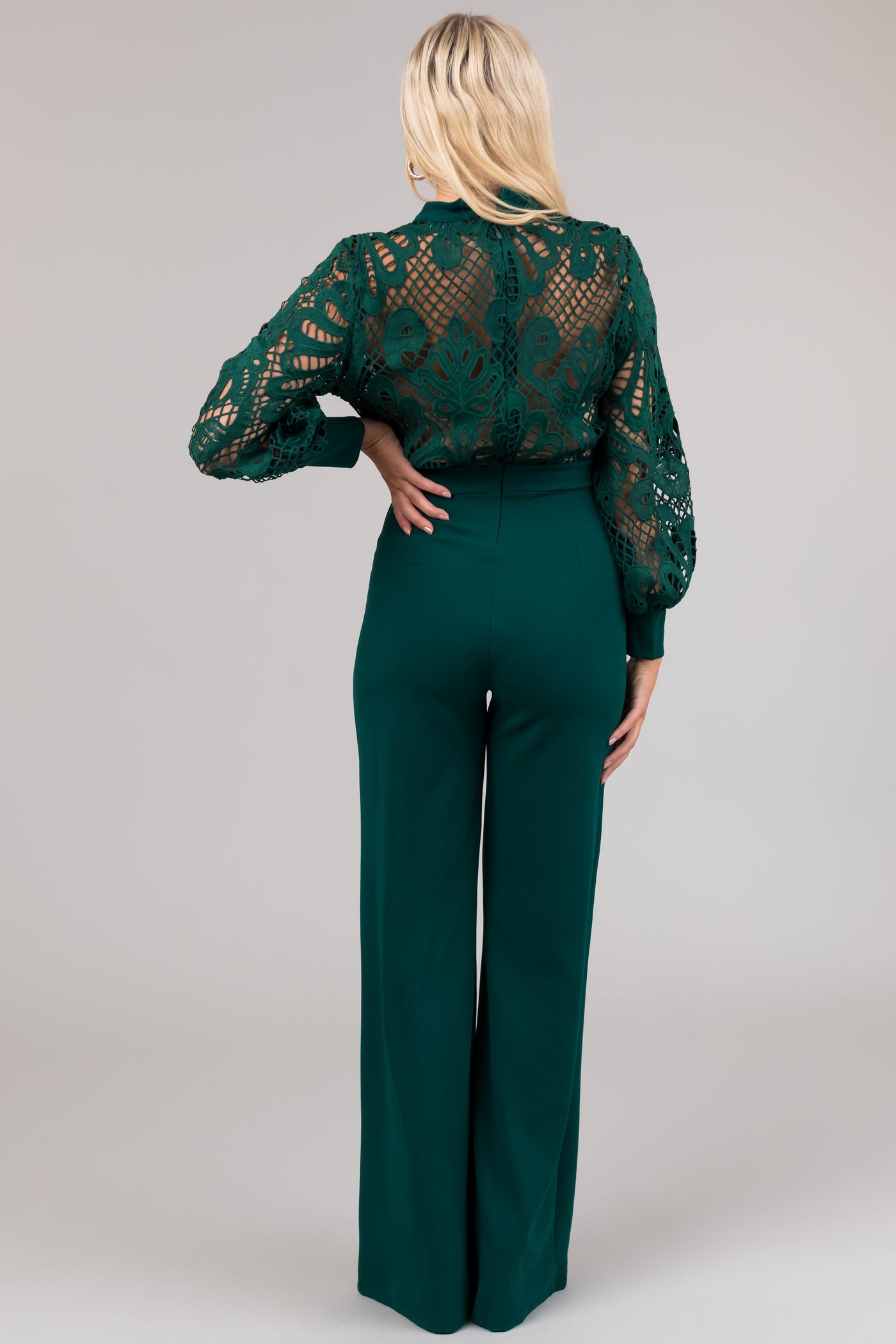 Coco Forest Crochet Bubble Long Sleeve Jumpsuit