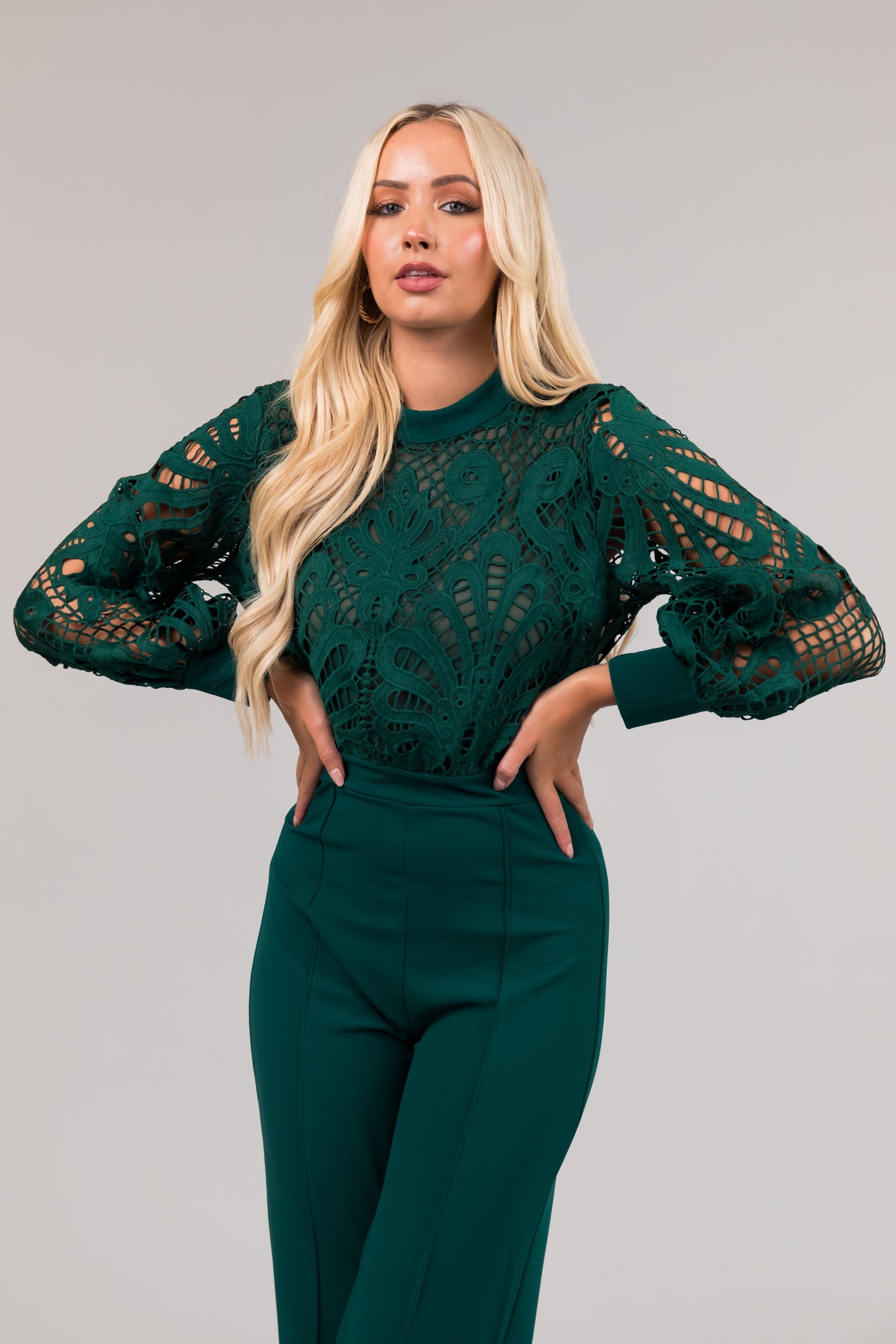 Coco Forest Crochet Bubble Long Sleeve Jumpsuit