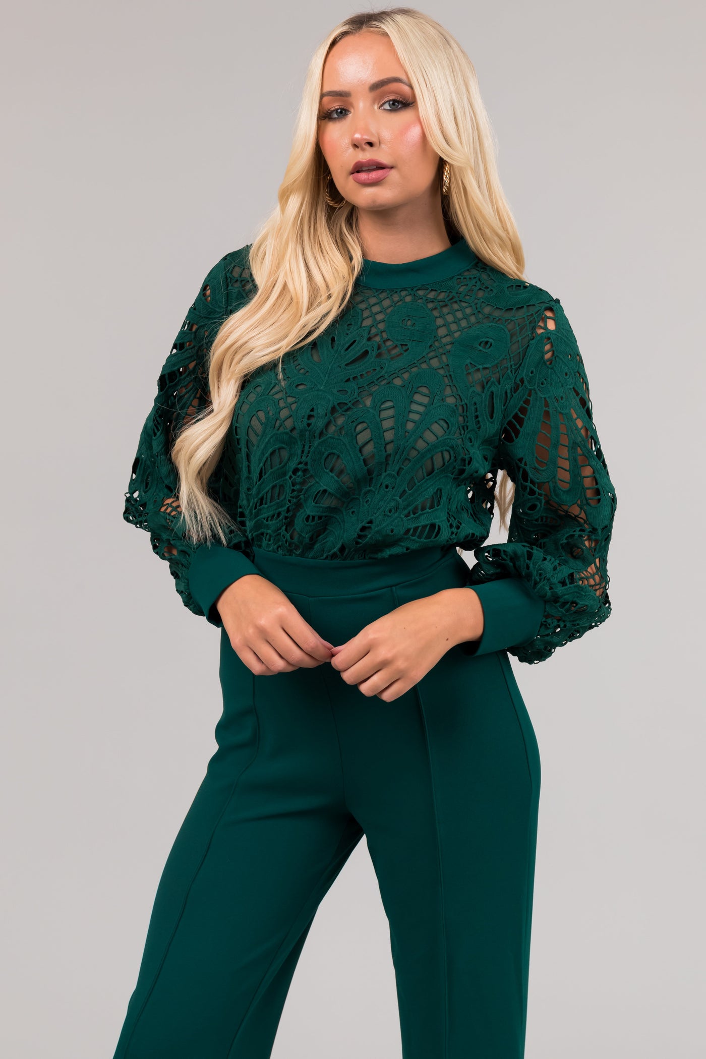 Coco Forest Crochet Bubble Long Sleeve Jumpsuit