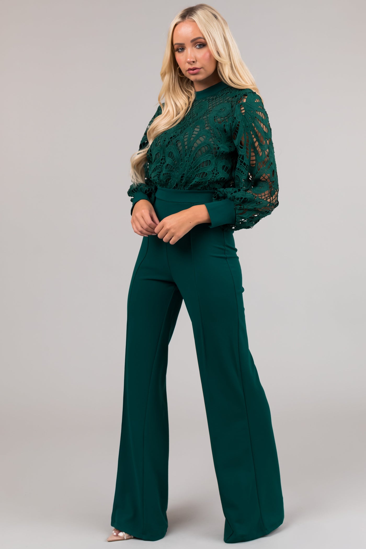 Coco Forest Crochet Bubble Long Sleeve Jumpsuit