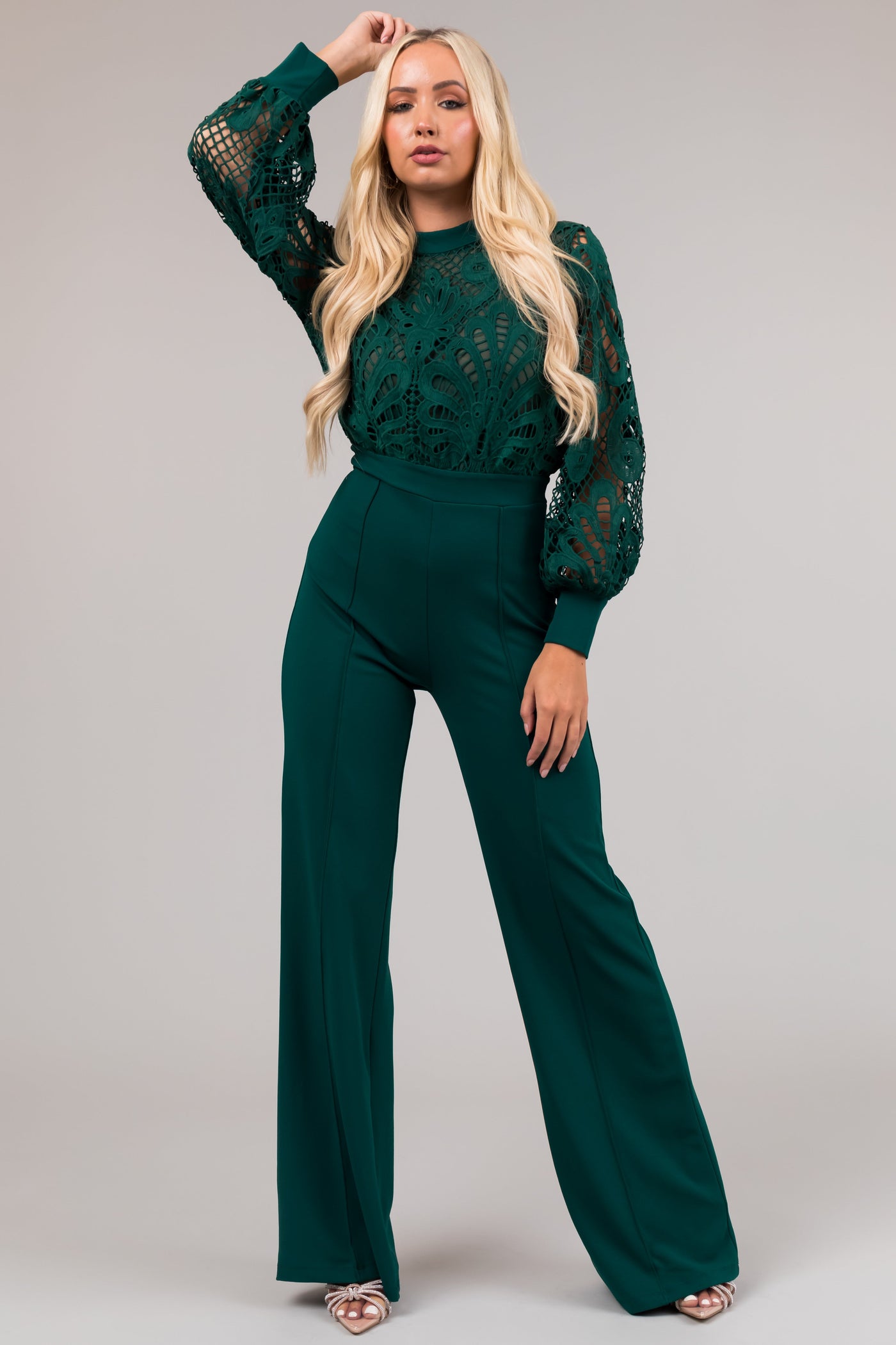 Coco Forest Crochet Bubble Long Sleeve Jumpsuit