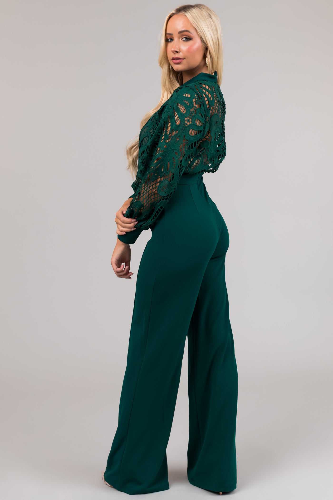 Coco Forest Crochet Bubble Long Sleeve Jumpsuit