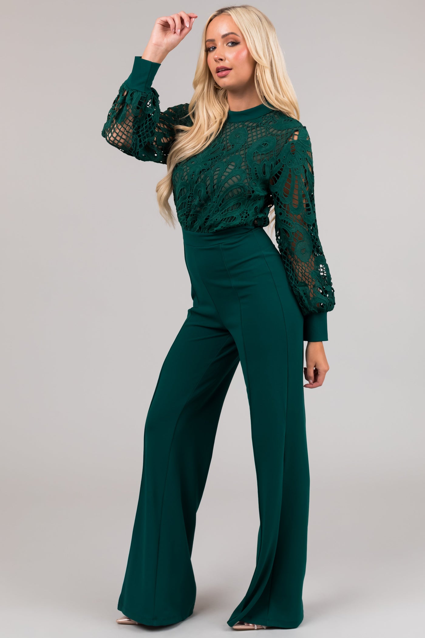 Coco Forest Crochet Bubble Long Sleeve Jumpsuit