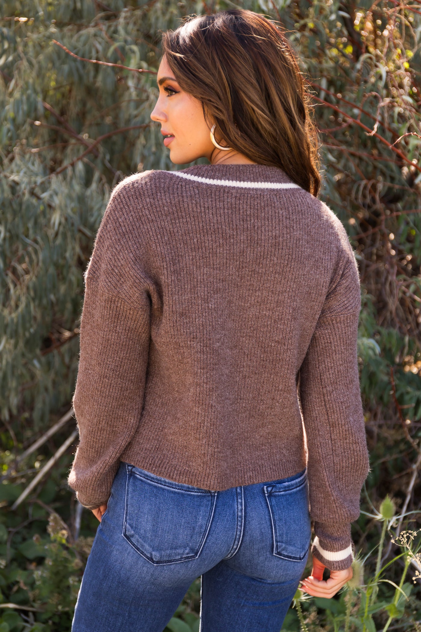 Cocoa Deep V Neck Button Closure Cardigan