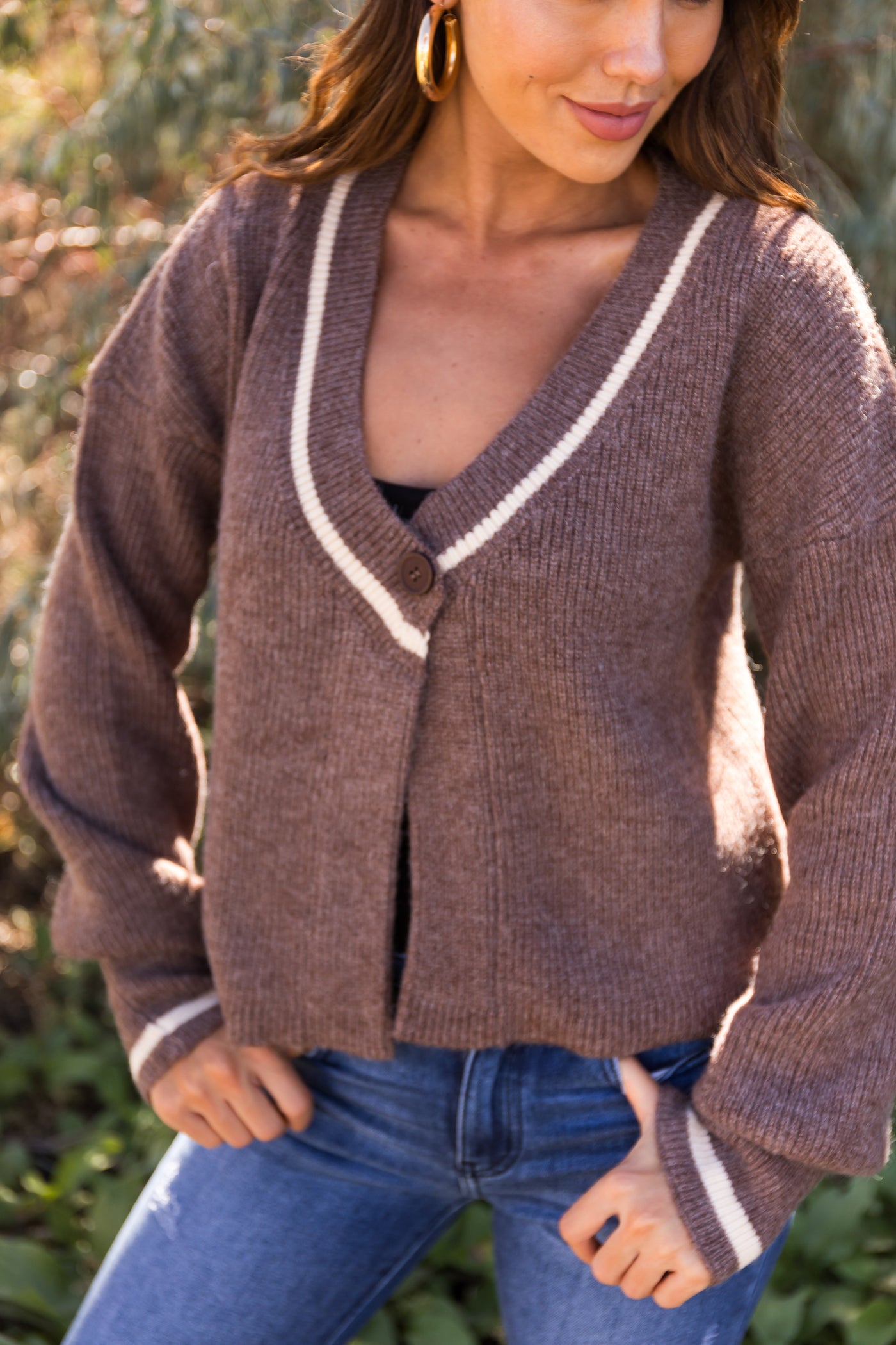 Cocoa Deep V Neck Button Closure Cardigan