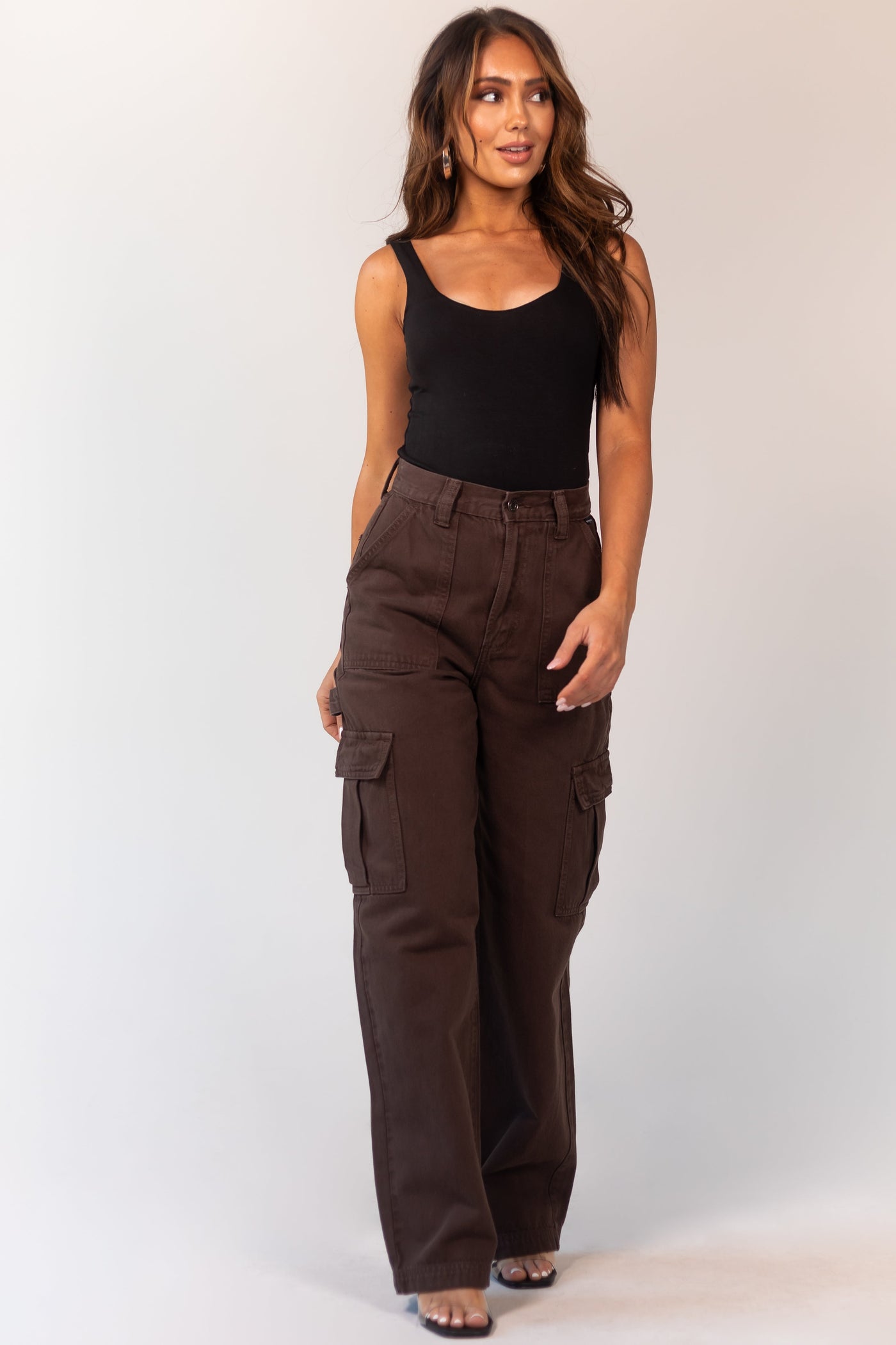 Cocoa Wide Leg Carpenter Jeans with Cargo Pockets