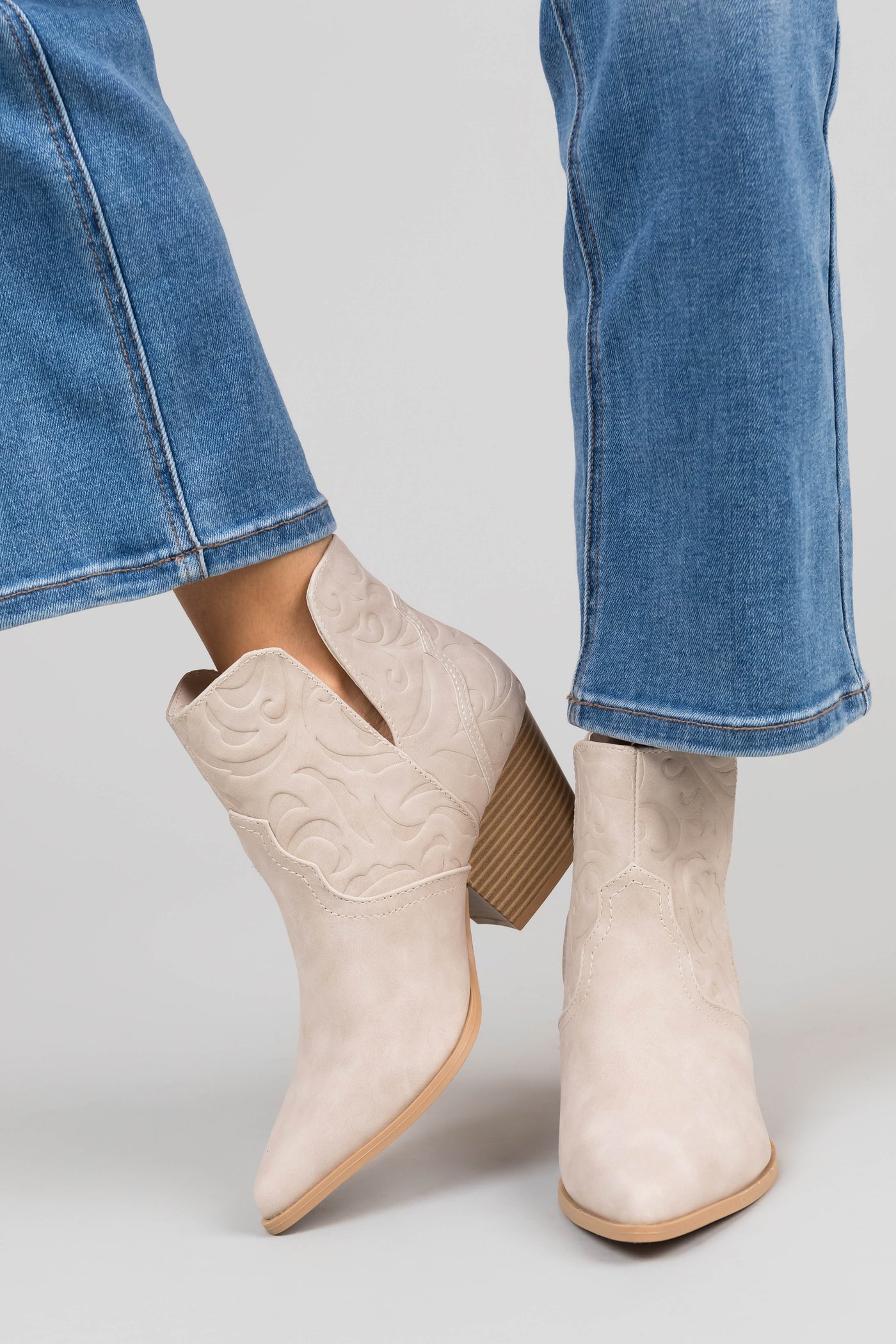Coconut Pointed Toe Side Slit Western Booties