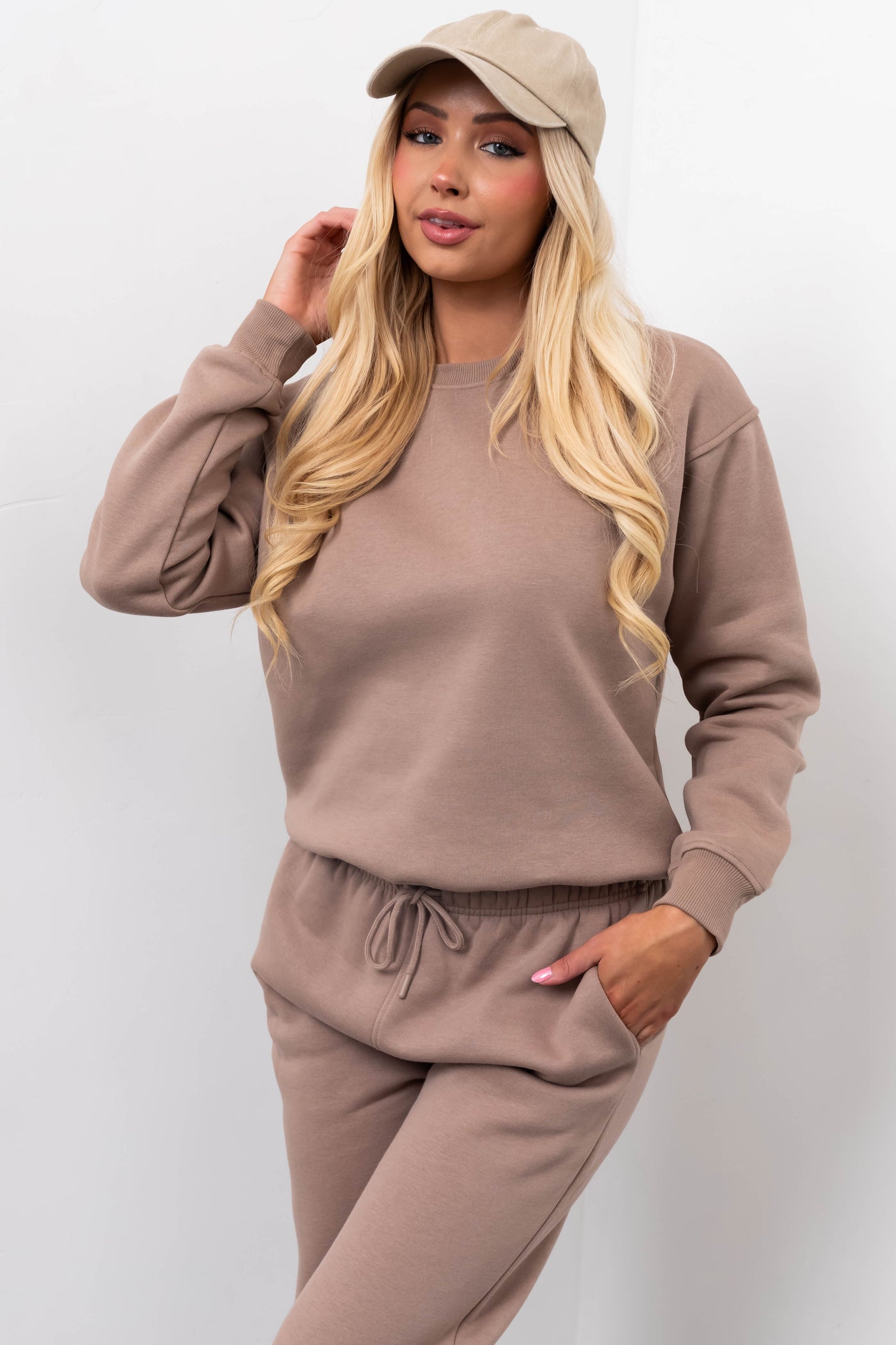 Coffee Cotton Fleece Crew Neck Sweatshirt