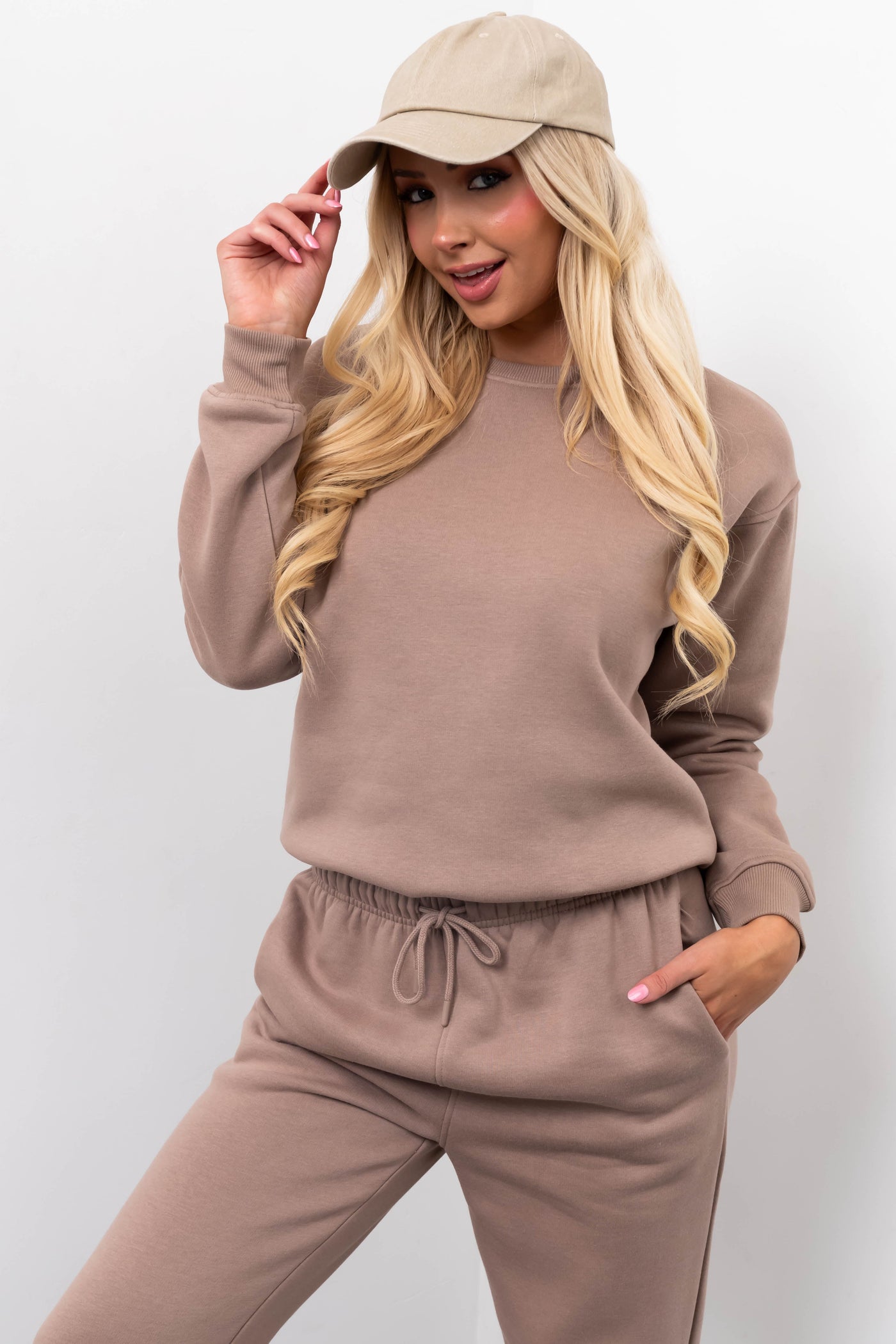 Coffee Cotton Fleece Crew Neck Sweatshirt