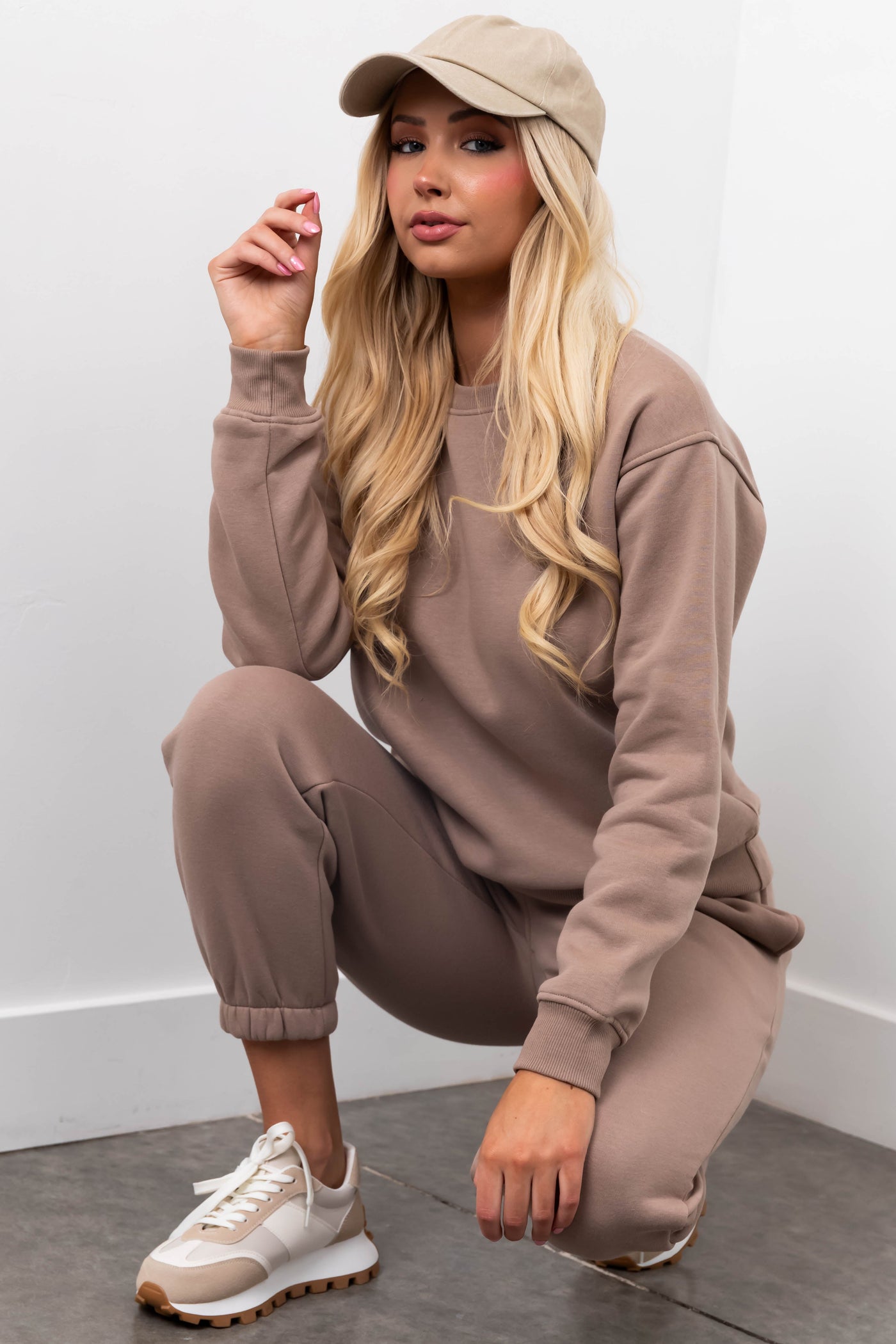 Coffee Cotton Fleece Crew Neck Sweatshirt