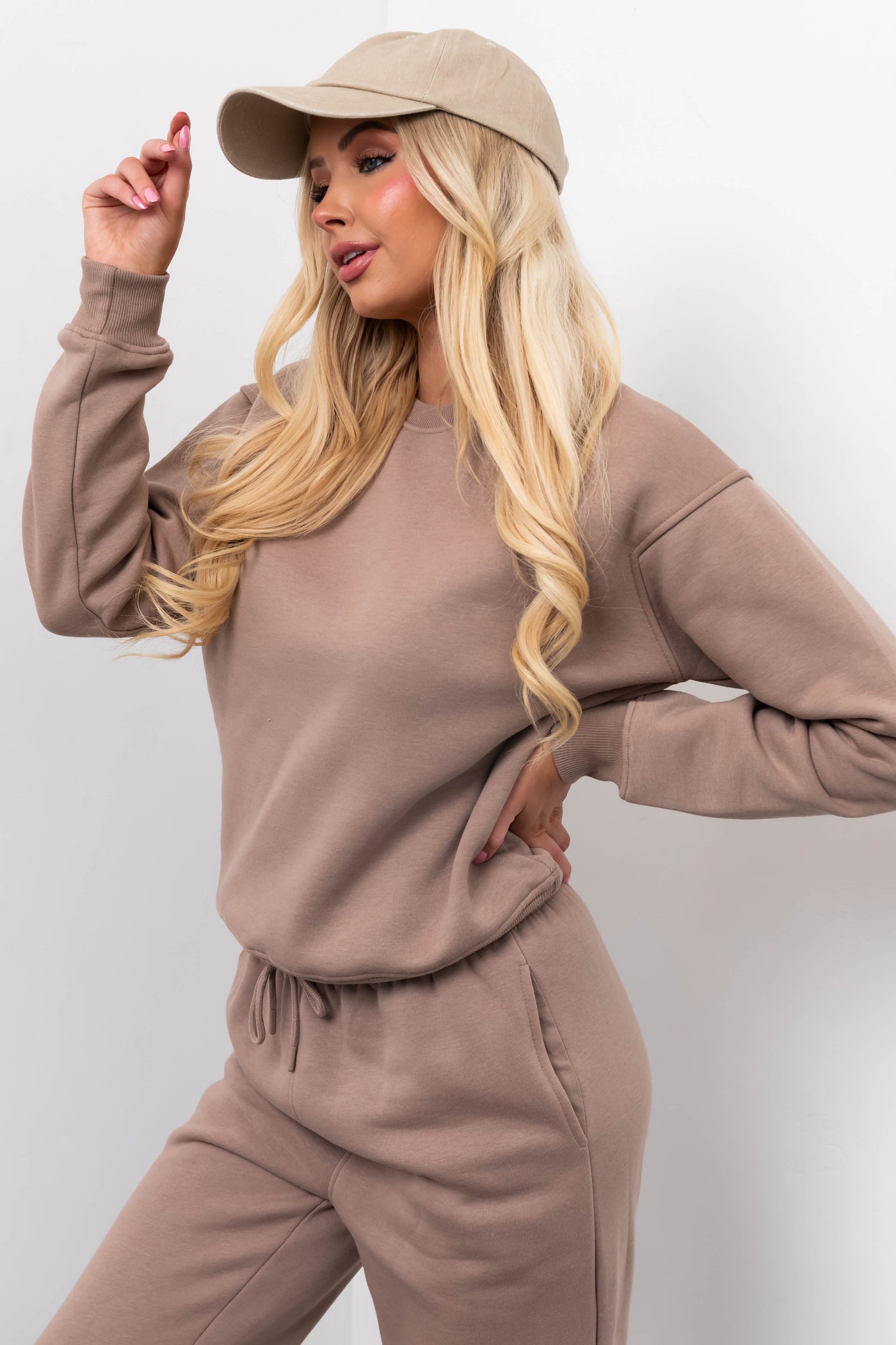Coffee Cotton Fleece Crew Neck Sweatshirt