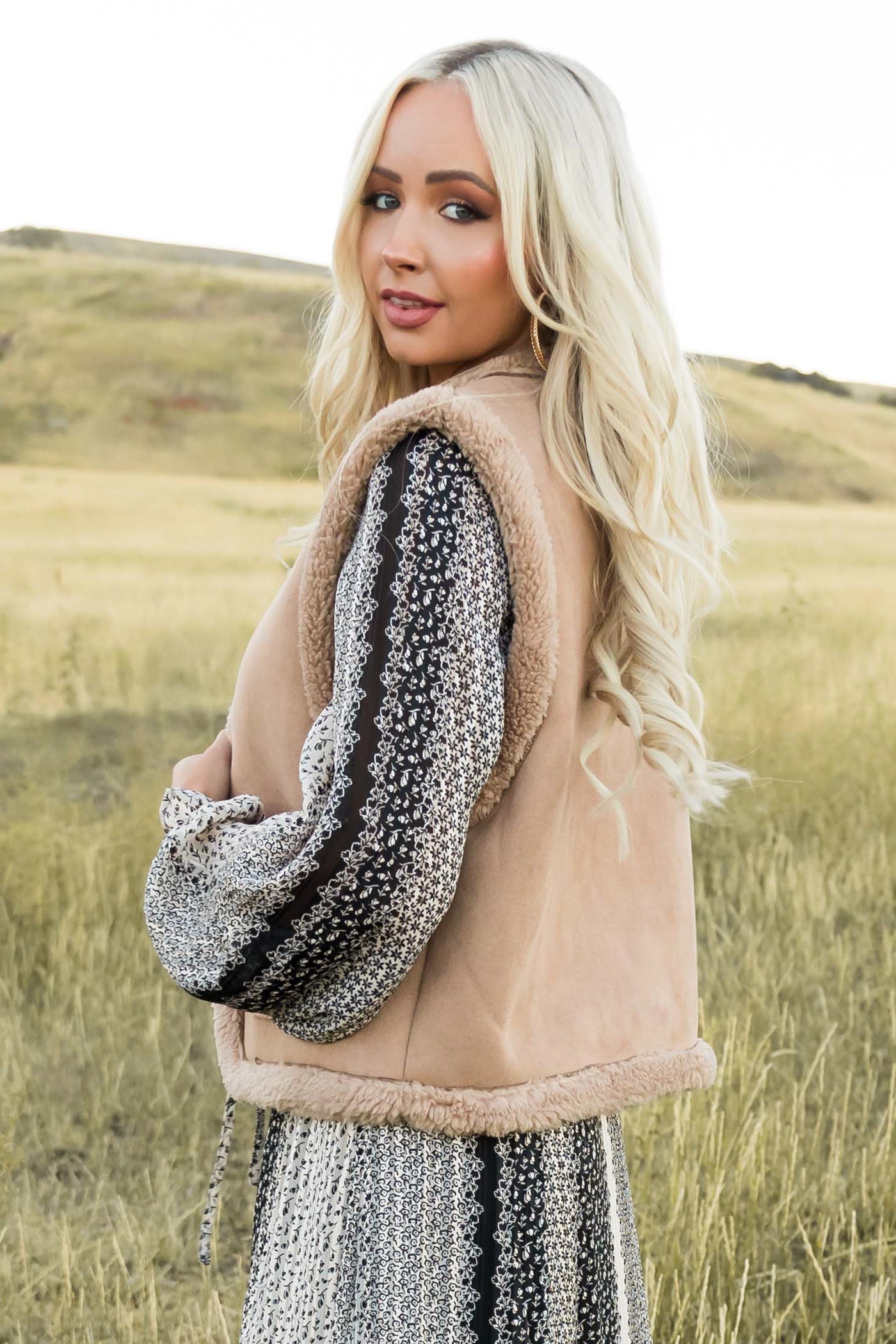 Coffee Faux Suede Sherpa Lined Vest