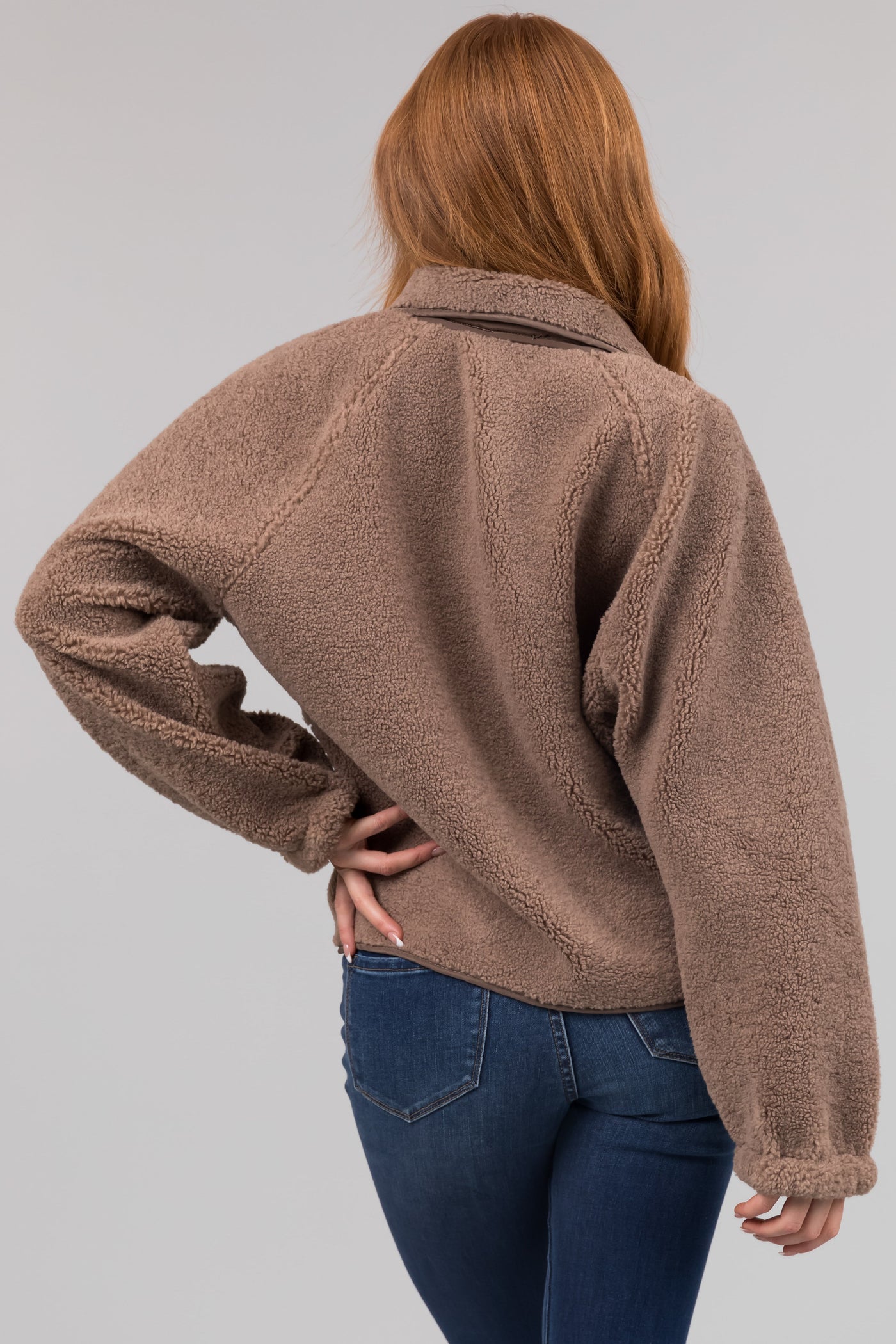 Coffee Snap Button Down Sherpa Jacket