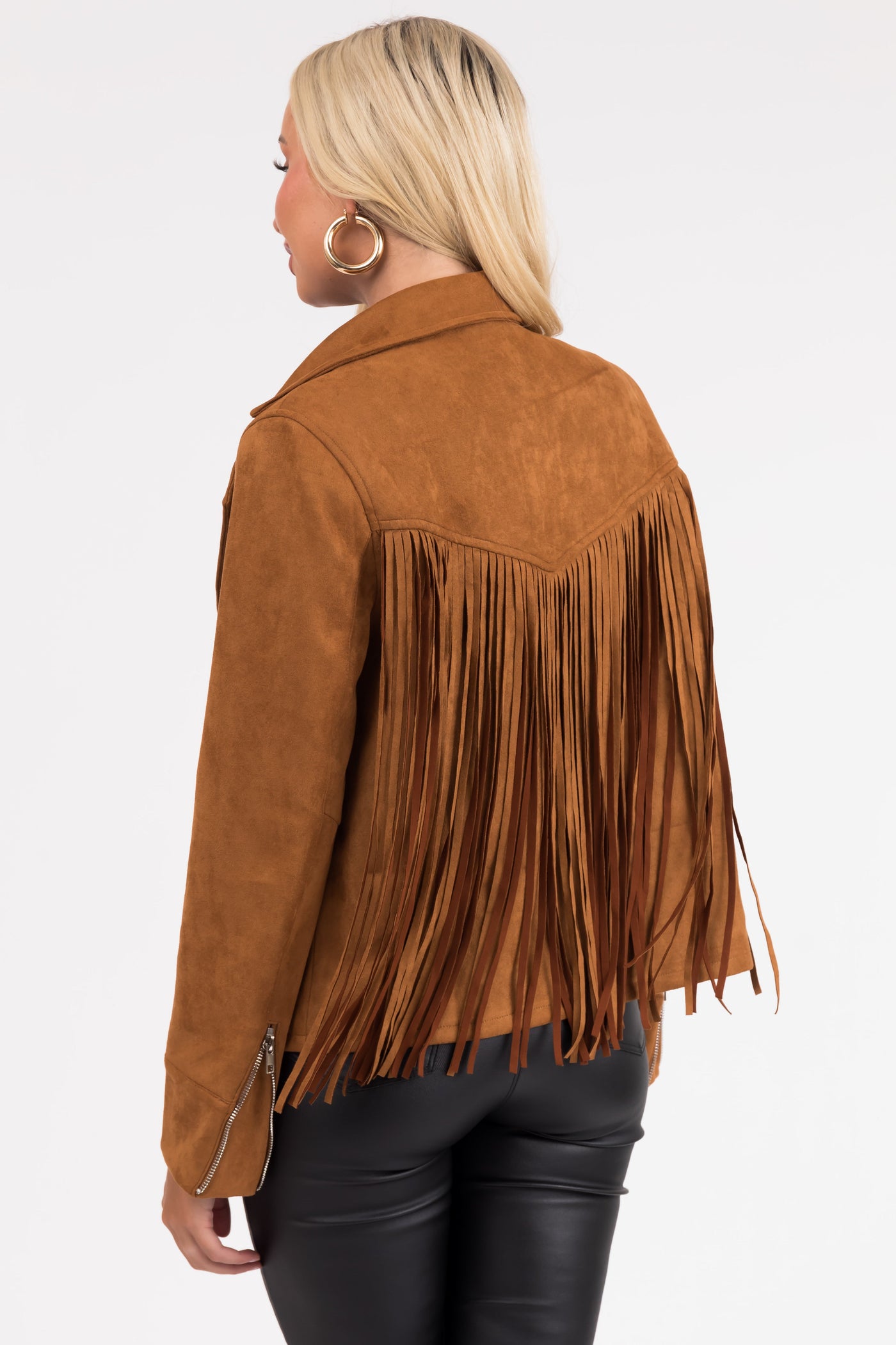 Cognac Suede Jacket with Fringe