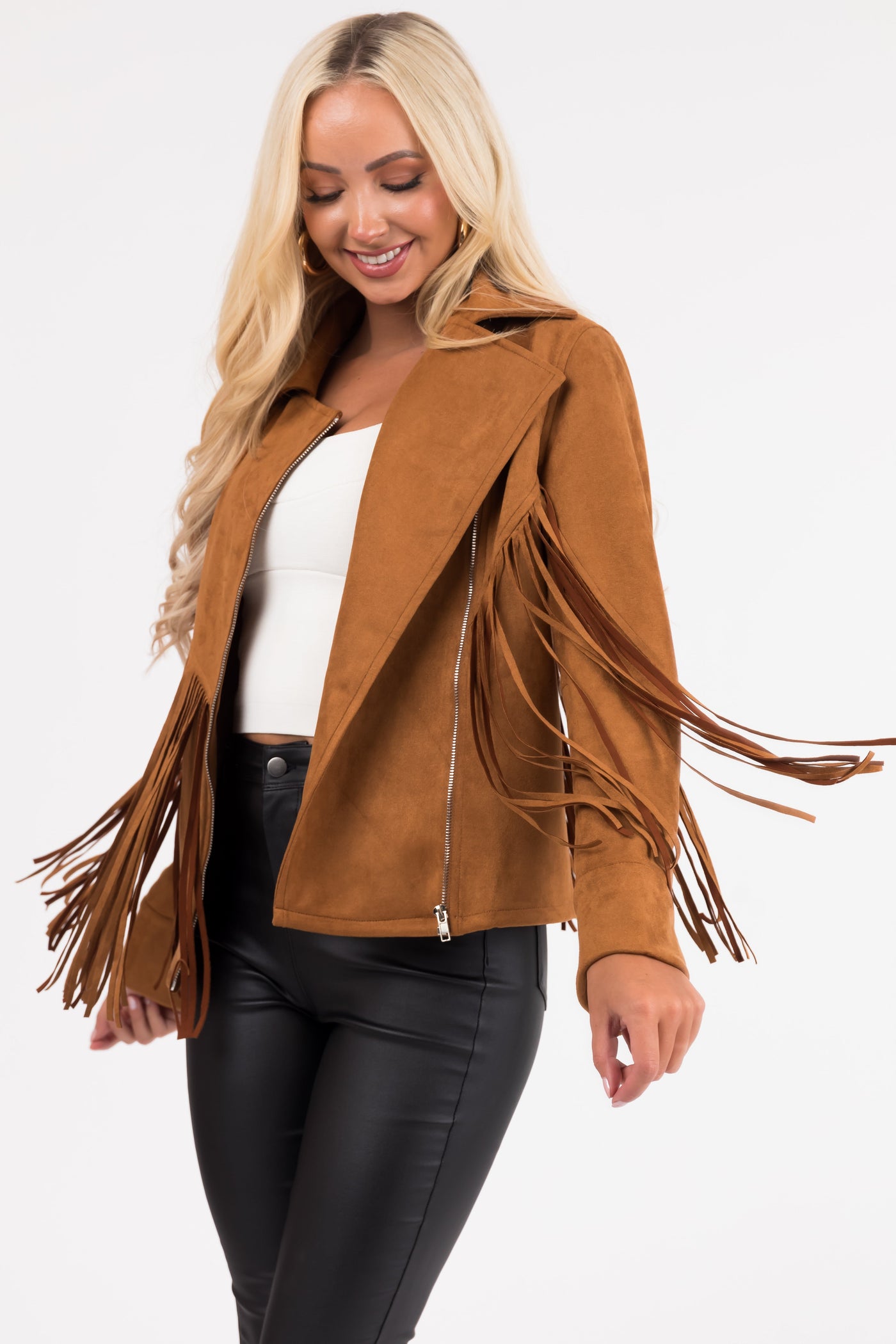 Cognac Suede Jacket with Fringe