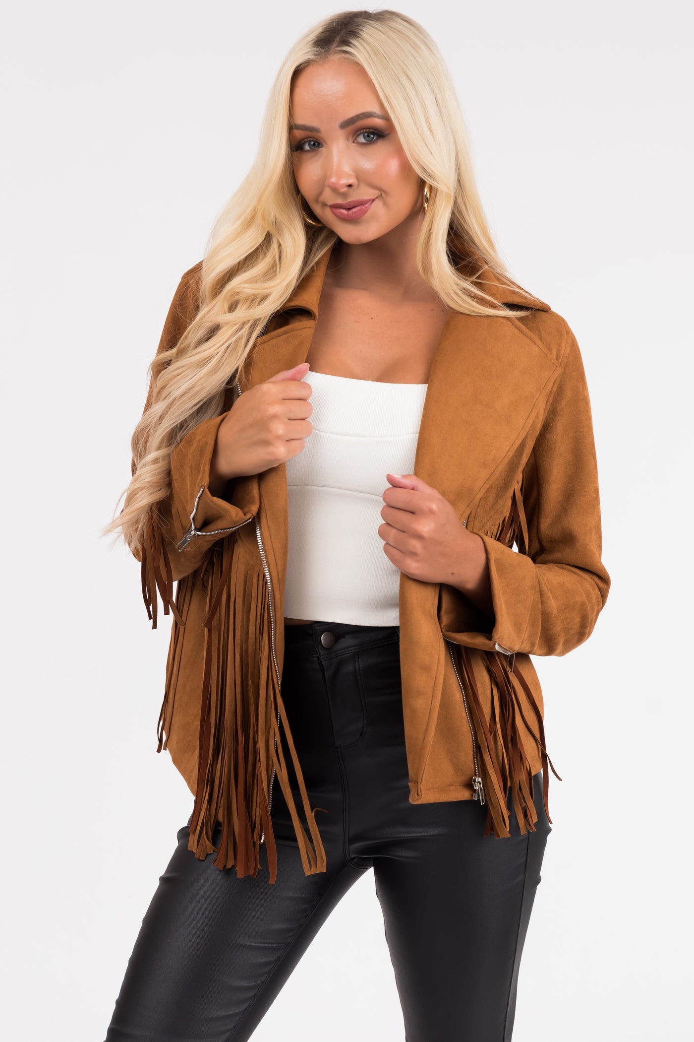 Cognac Suede Jacket with Fringe