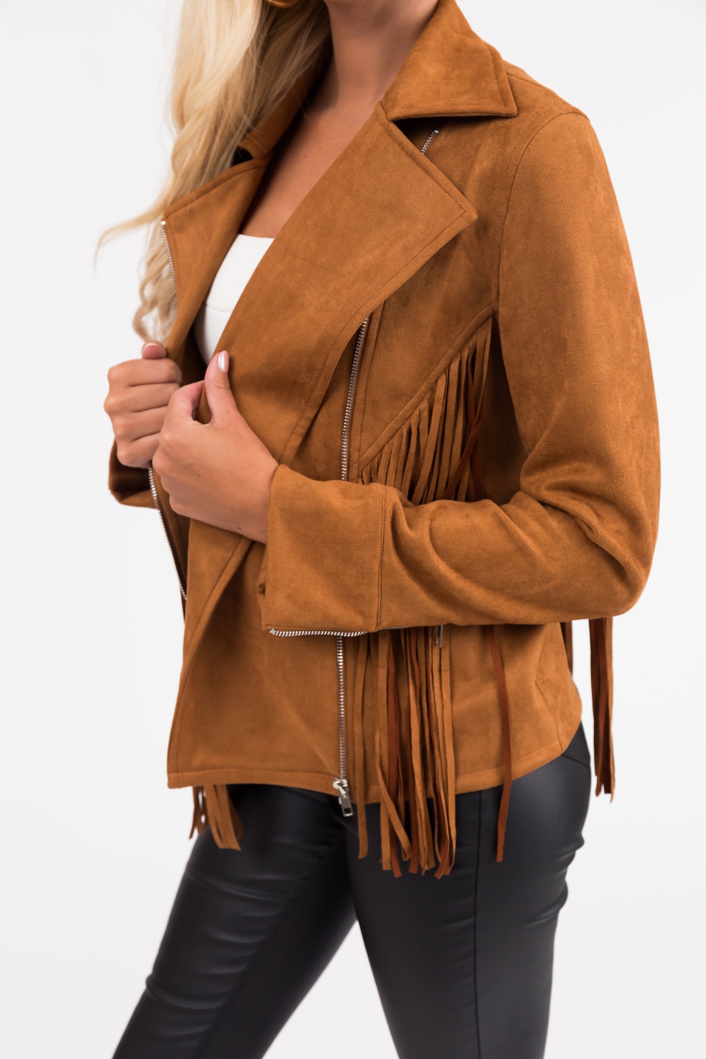 Cognac Suede Jacket with Fringe