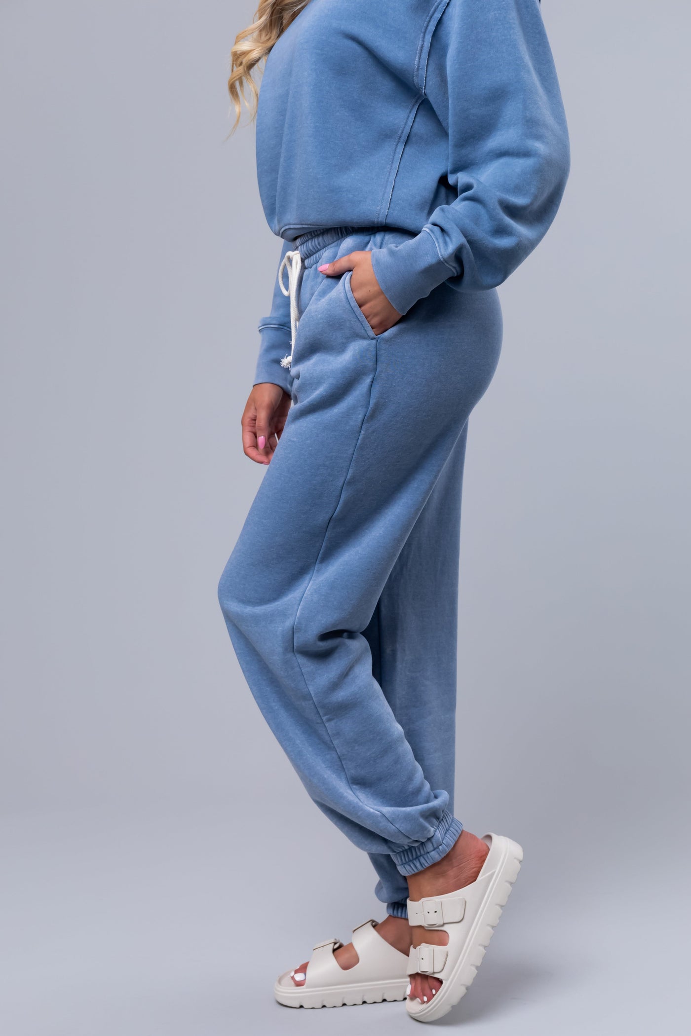 Cornflower Washed High Rise Drawstring Joggers