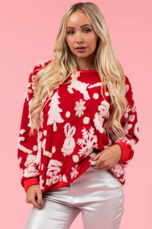 Cranberry Christmas Print Soft Sherpa Pullover