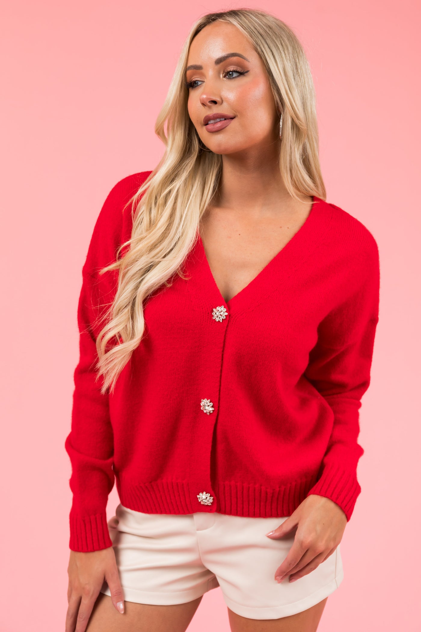Cranberry Gemstone Button Up Light Cardigan