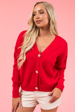 Cranberry Gemstone Button Up Light Cardigan