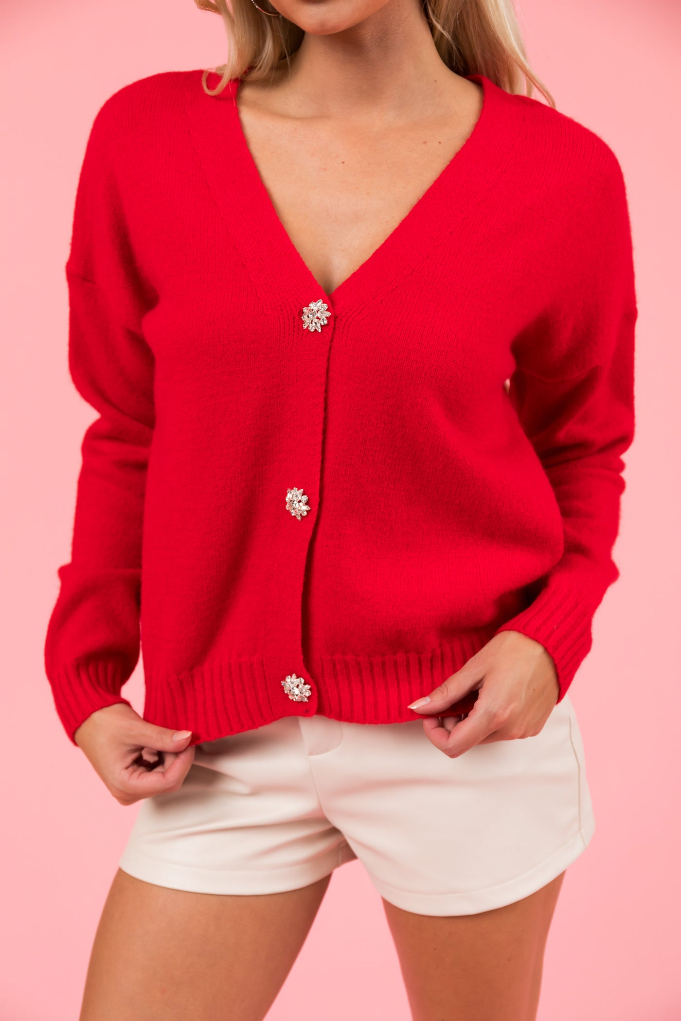 Cranberry Gemstone Button Up Light Cardigan