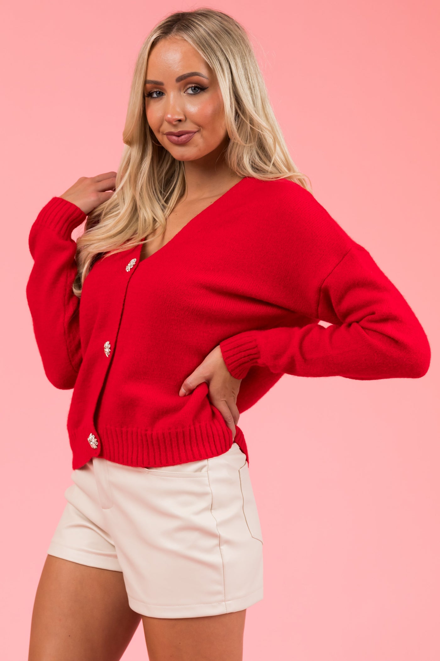 Cranberry Gemstone Button Up Light Cardigan