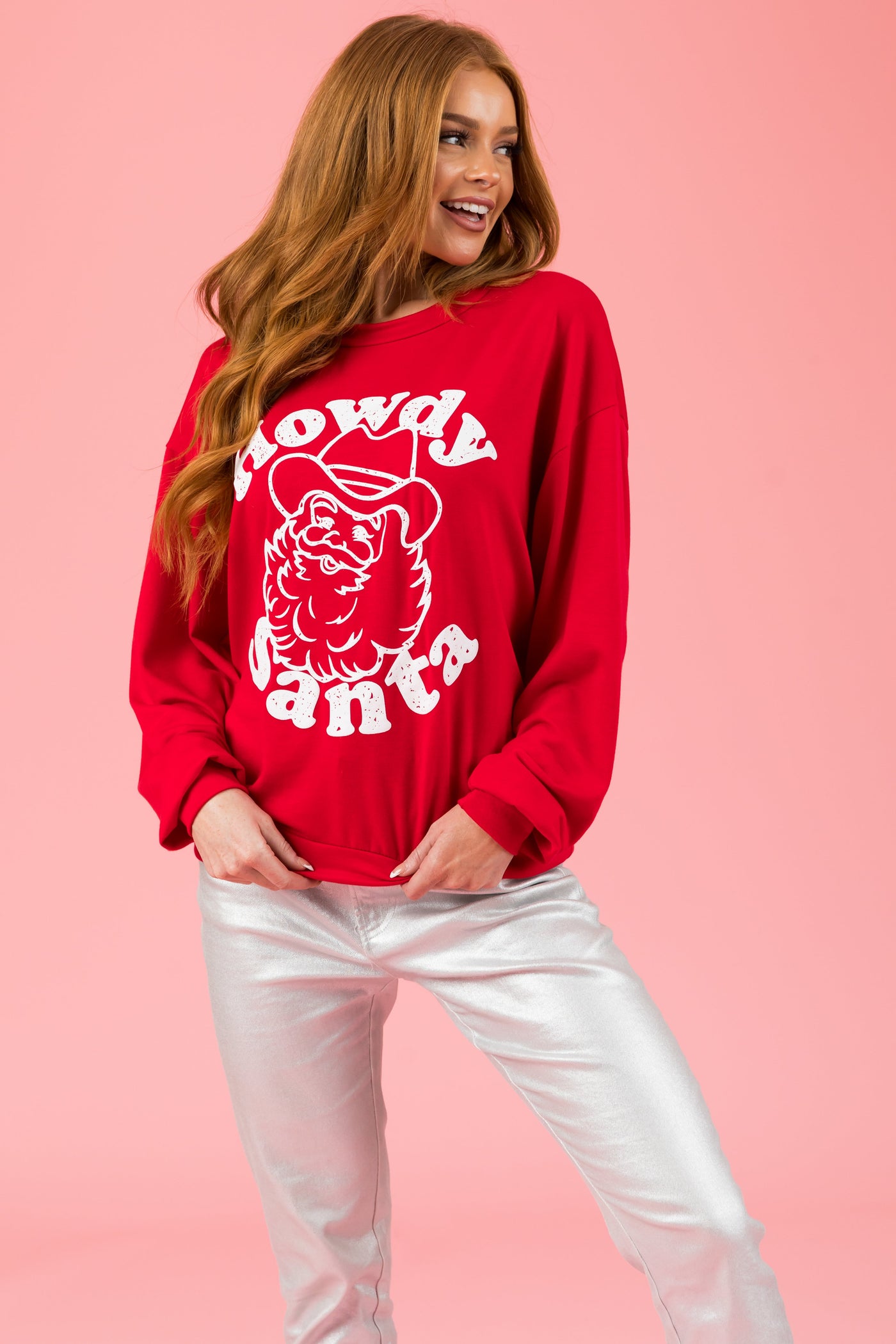 Cranberry 'Howdy Santa' Lightweight Sweatshirt