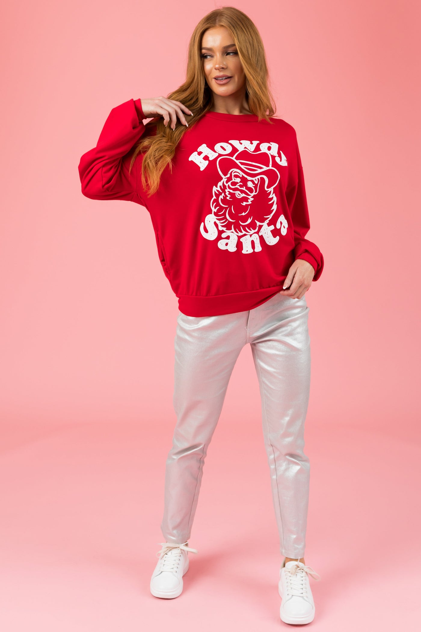 Cranberry 'Howdy Santa' Lightweight Sweatshirt