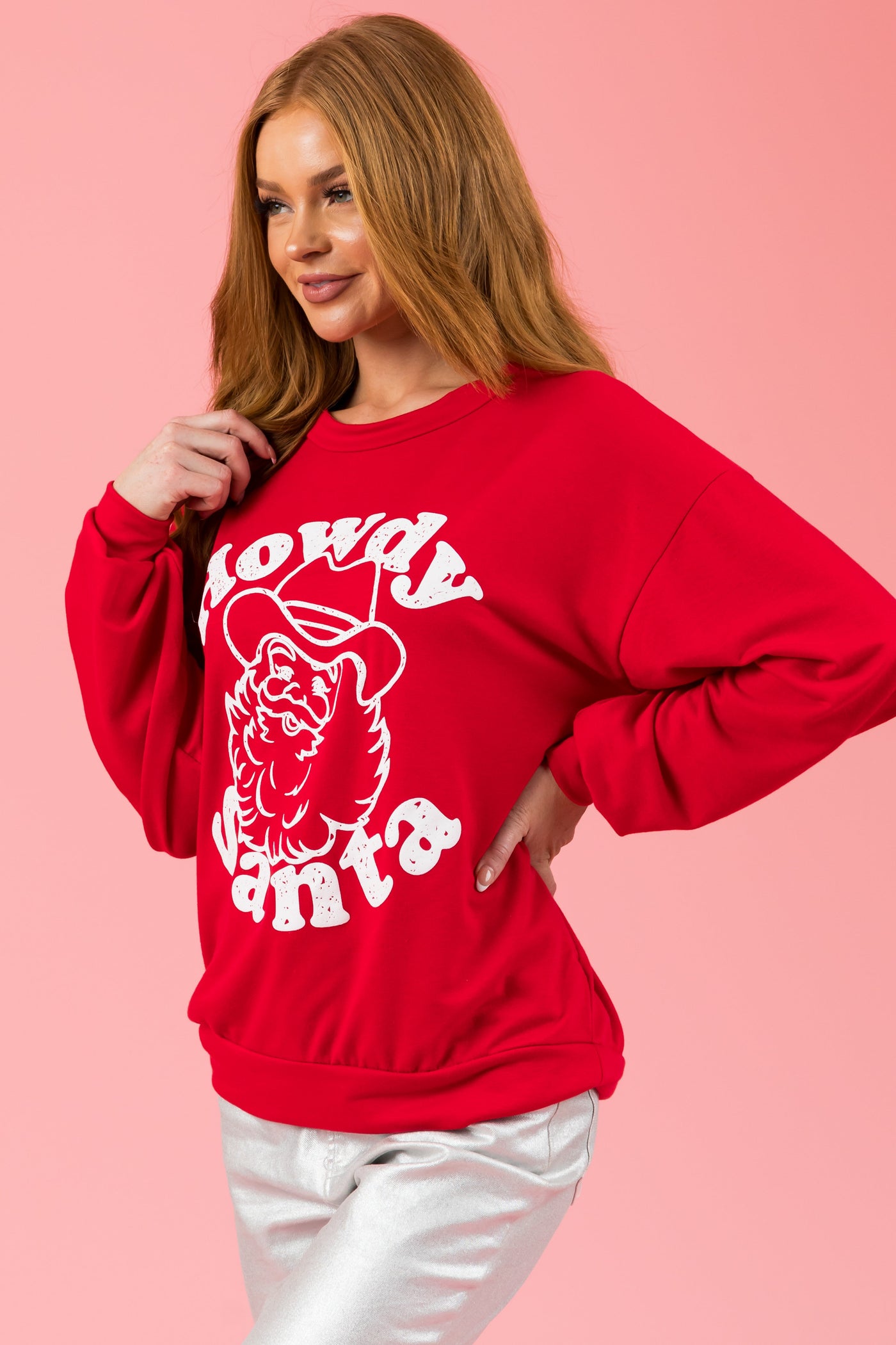 Cranberry 'Howdy Santa' Lightweight Sweatshirt