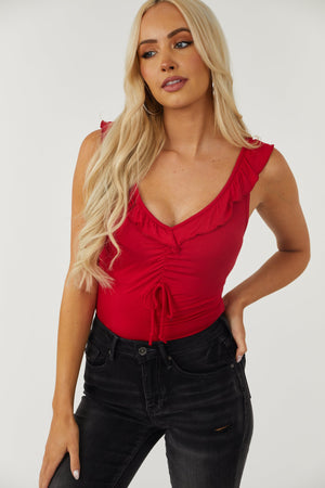 Cranberry Sleeveless Ruffle Detail Bodysuit