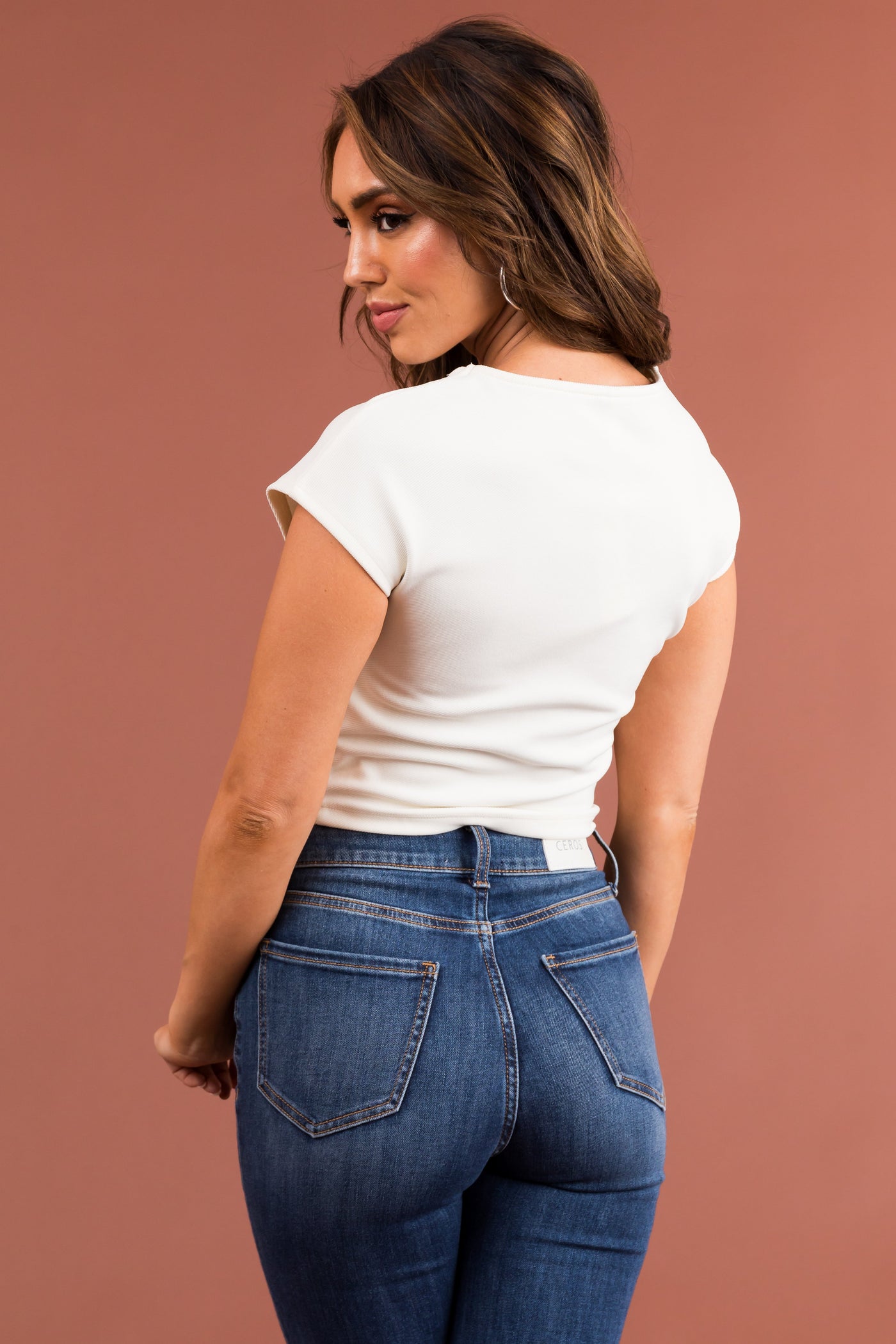 Cream Cap Sleeve Basic Knit Crop Top