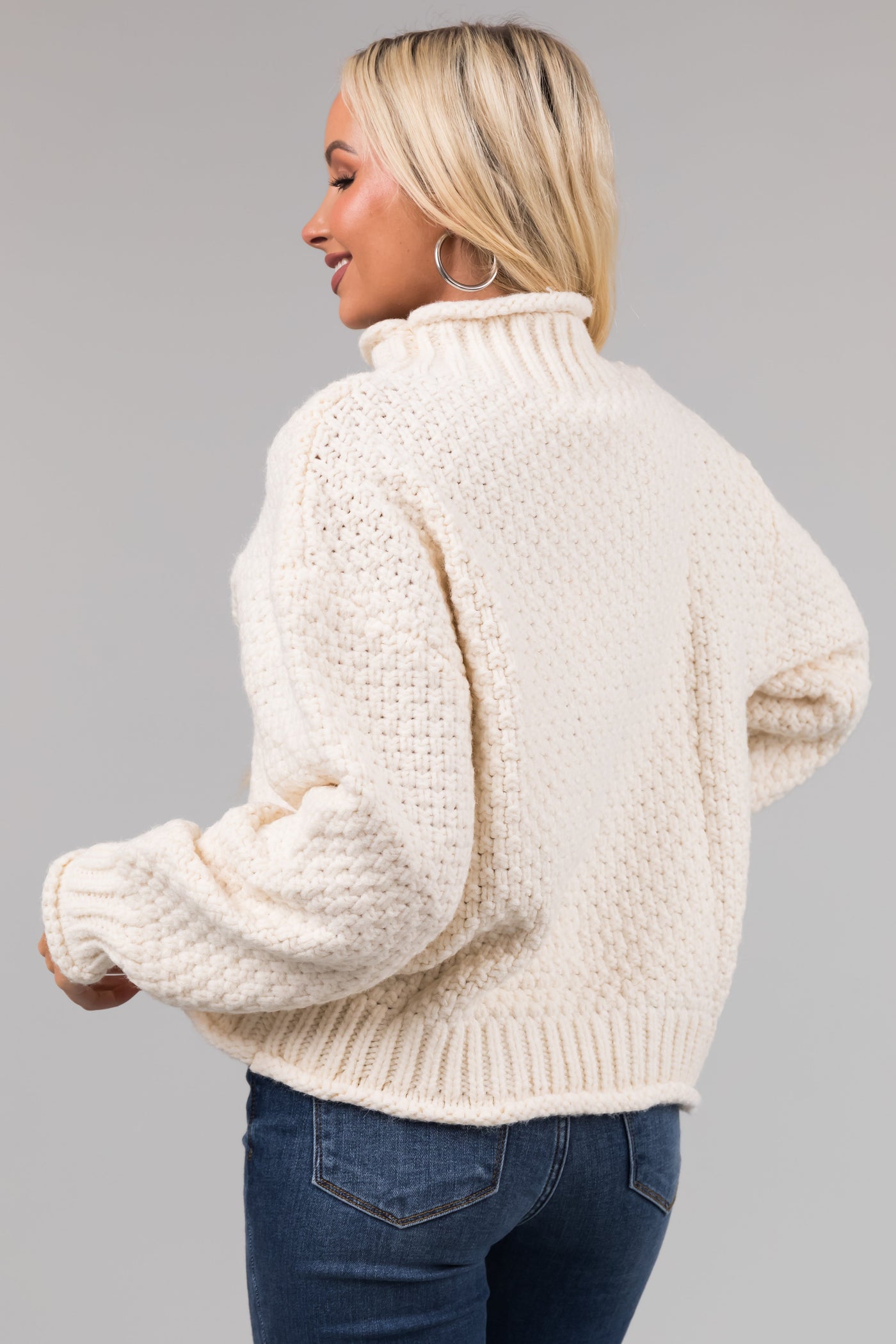 Cream Chunky Knit Mock Neck Cozy Sweater