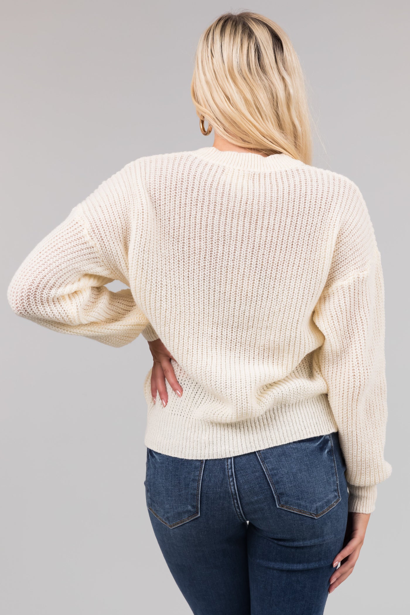 Cream 'Gobble Til You Wobble' Yarn Knit Sweater