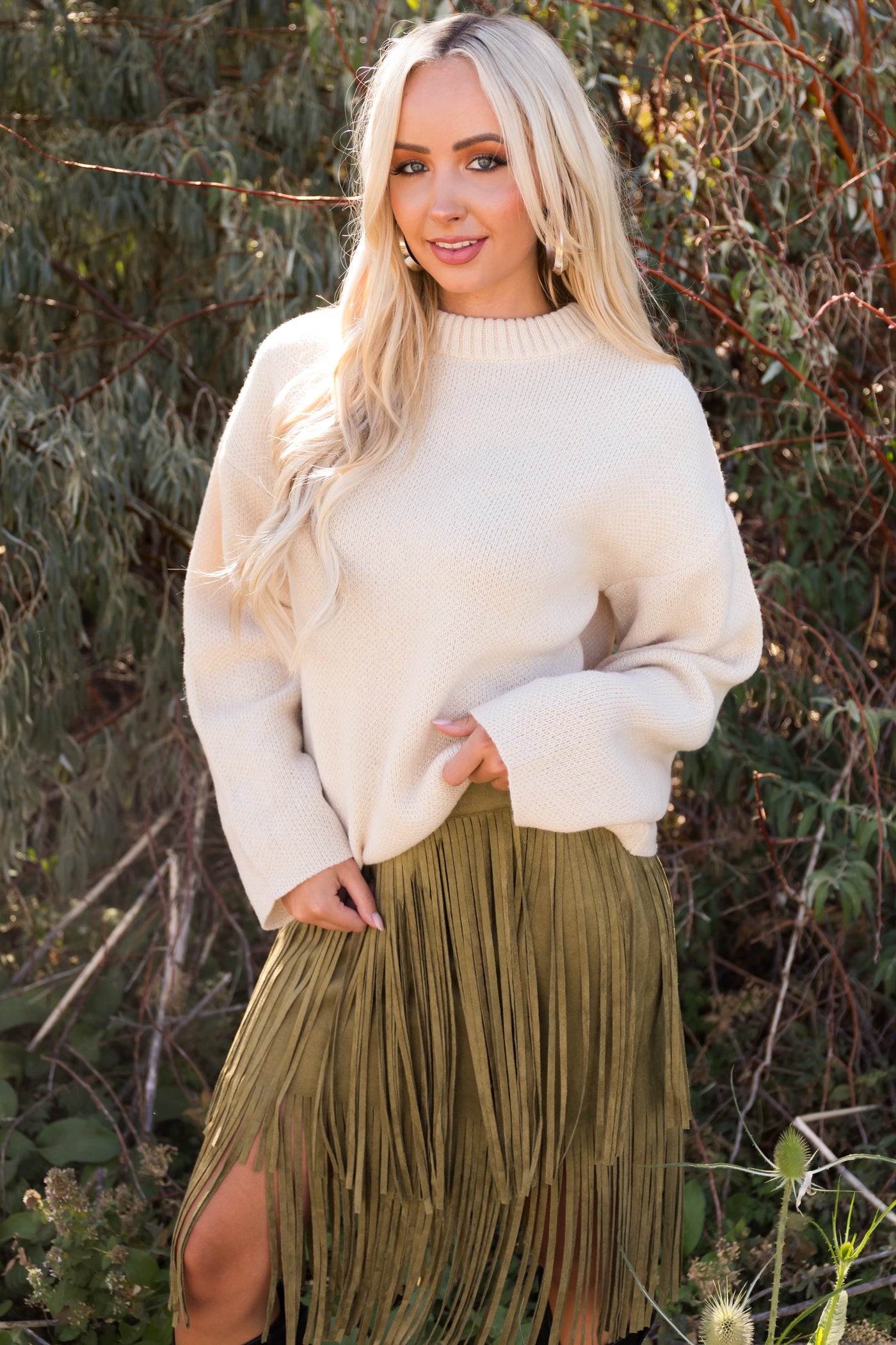 Cream Loose Sleeve Thick Knit Sweater